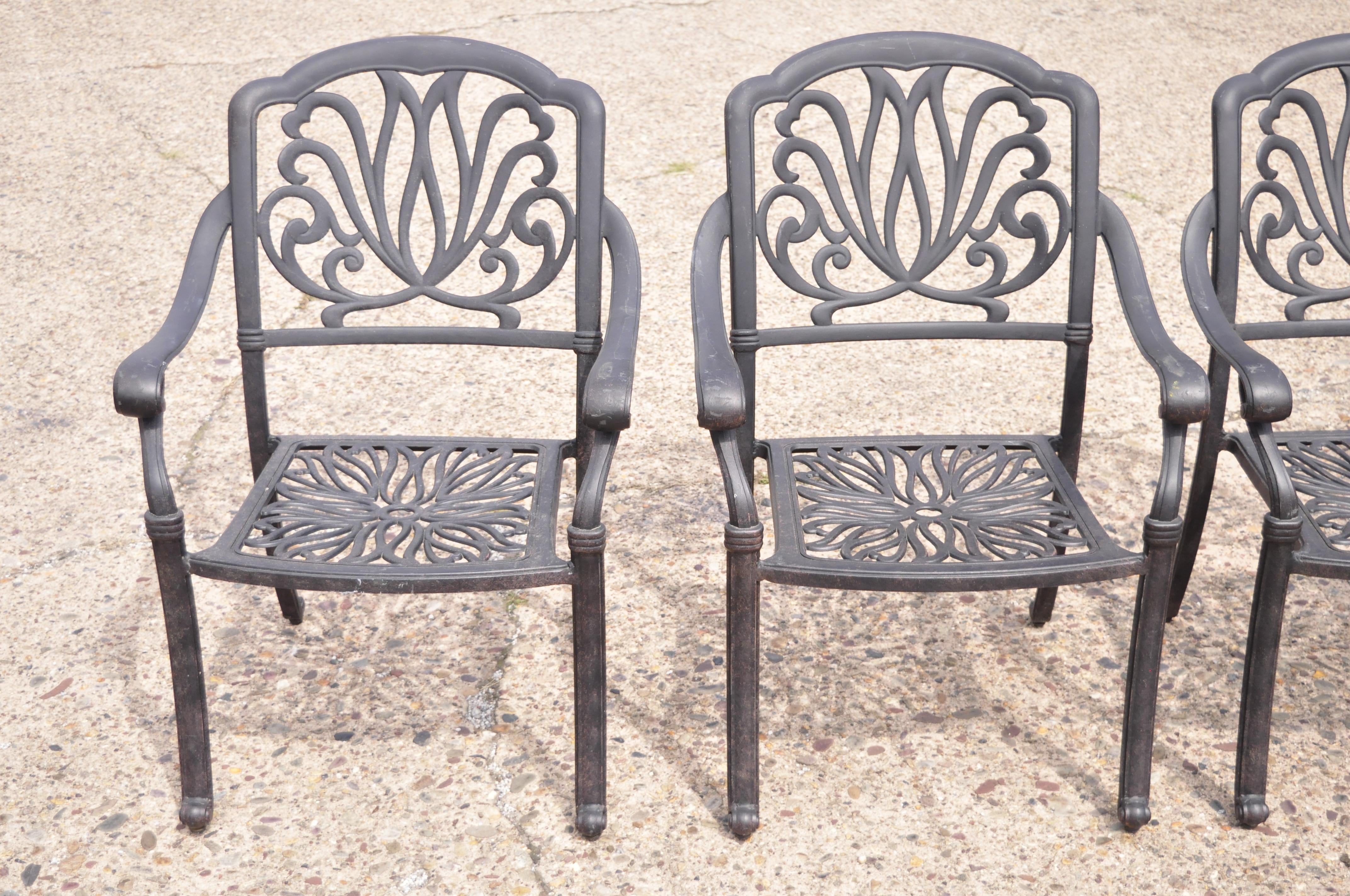 Spanish Colonial KB Patio Elizabeth Collection Aluminum Garden Patio Dining Arm Chairs - Set of 6 For Sale