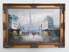 Original oil painting on canvas France, Paris, Eiffel Tower, K. Basset, Framed