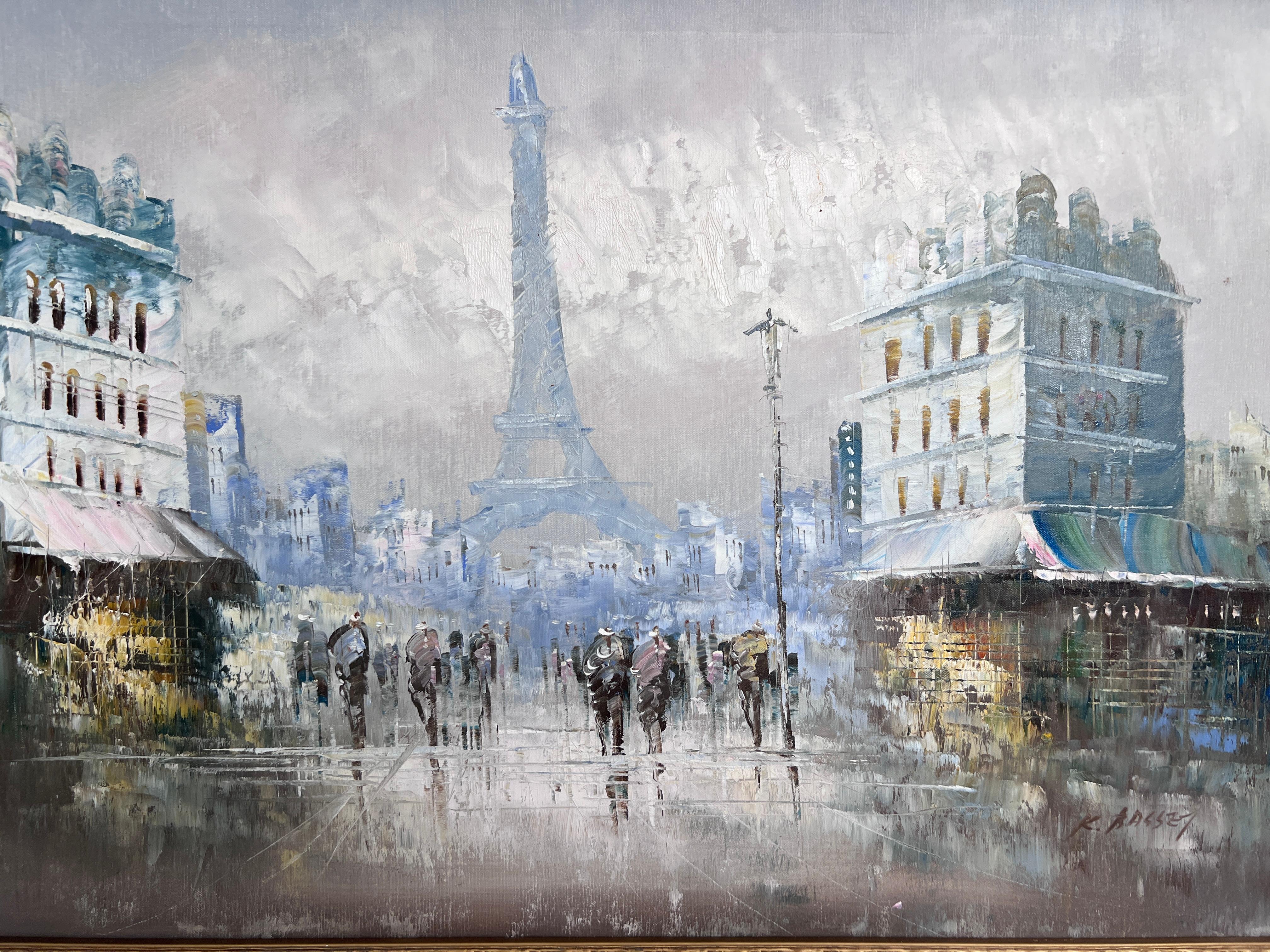 Original Ölgemälde auf Leinwand Frankreich, Paris, Eiffelturm, K. Basset, Gerahmt (Impressionismus), Painting, von K.Basset