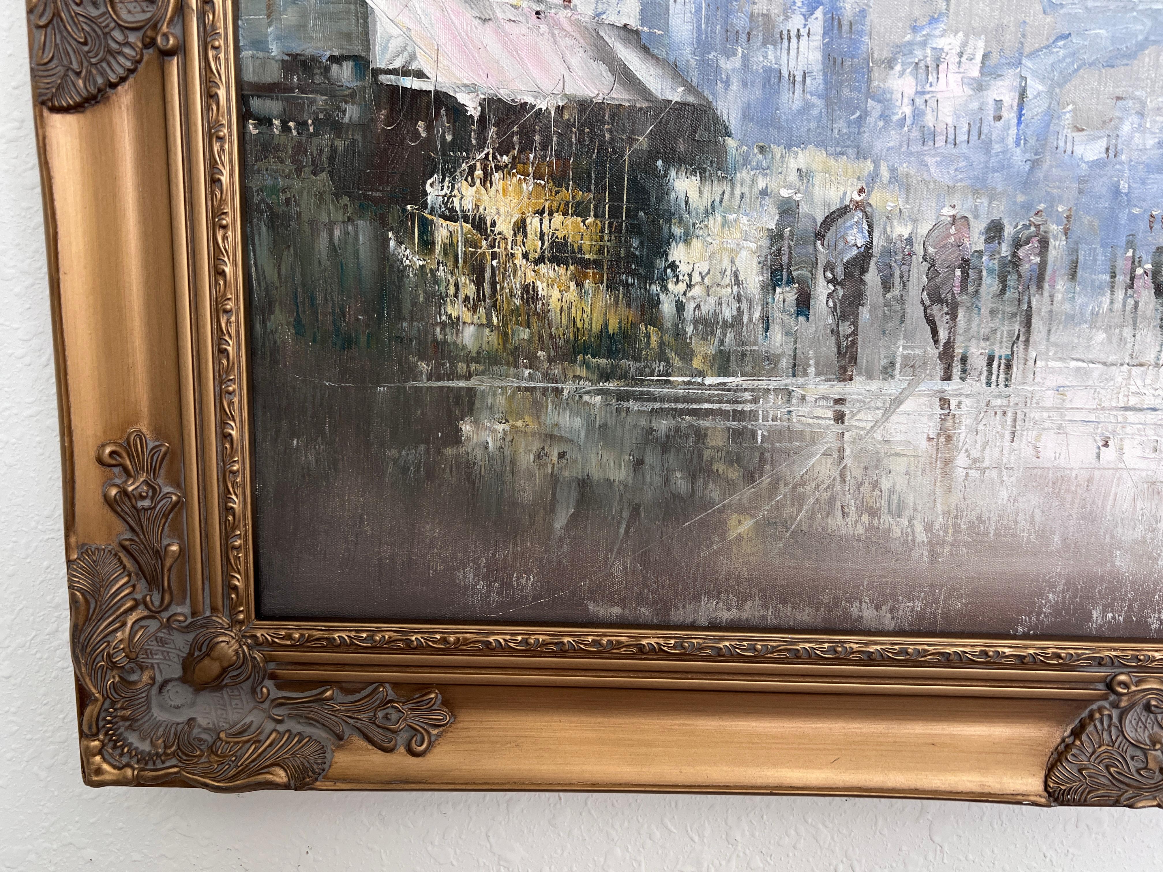 Original Ölgemälde auf Leinwand Frankreich, Paris, Eiffelturm, K. Basset, Gerahmt (Grau), Landscape Painting, von K.Basset