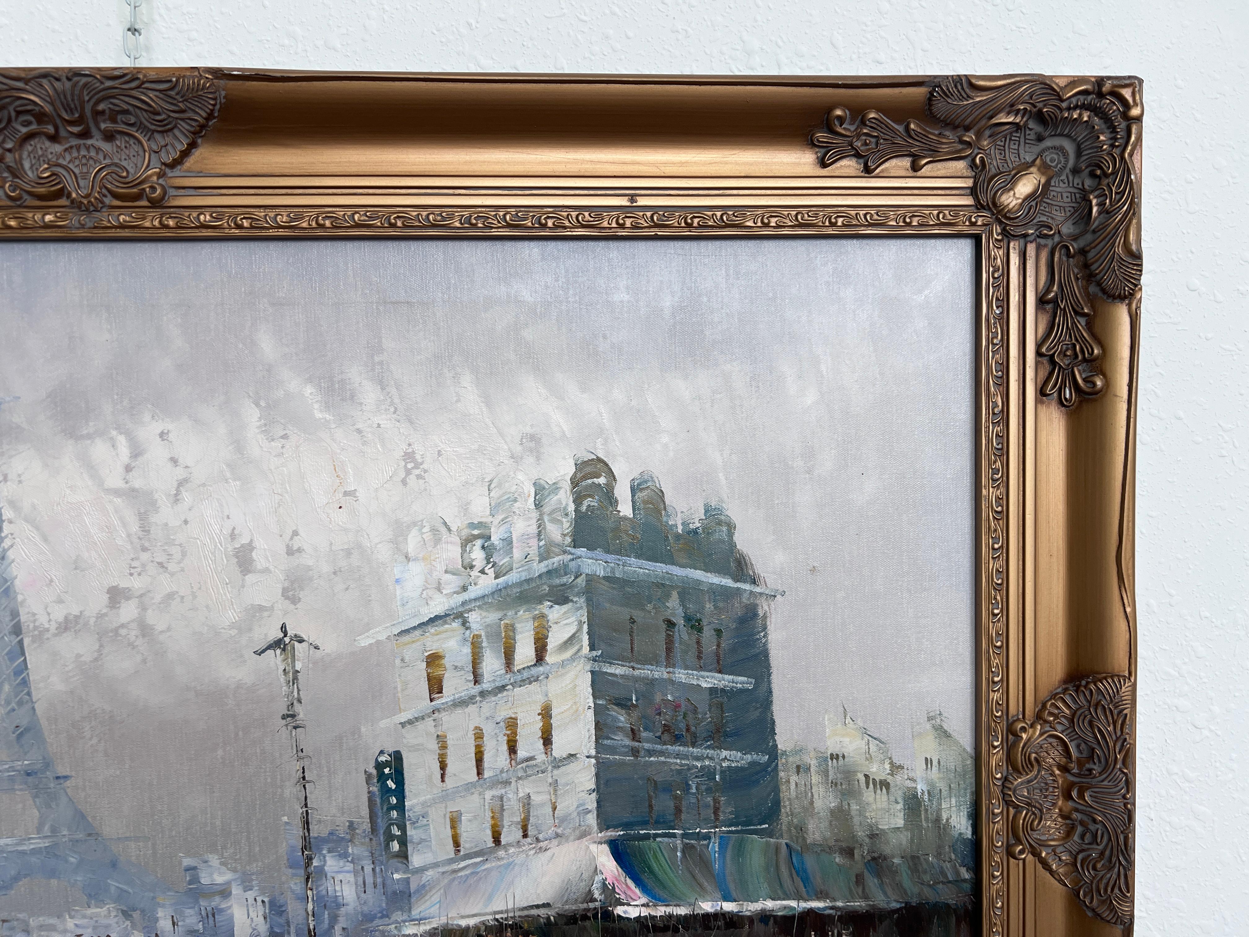 Original Ölgemälde auf Leinwand Frankreich, Paris, Eiffelturm, K. Basset, Gerahmt im Angebot 1