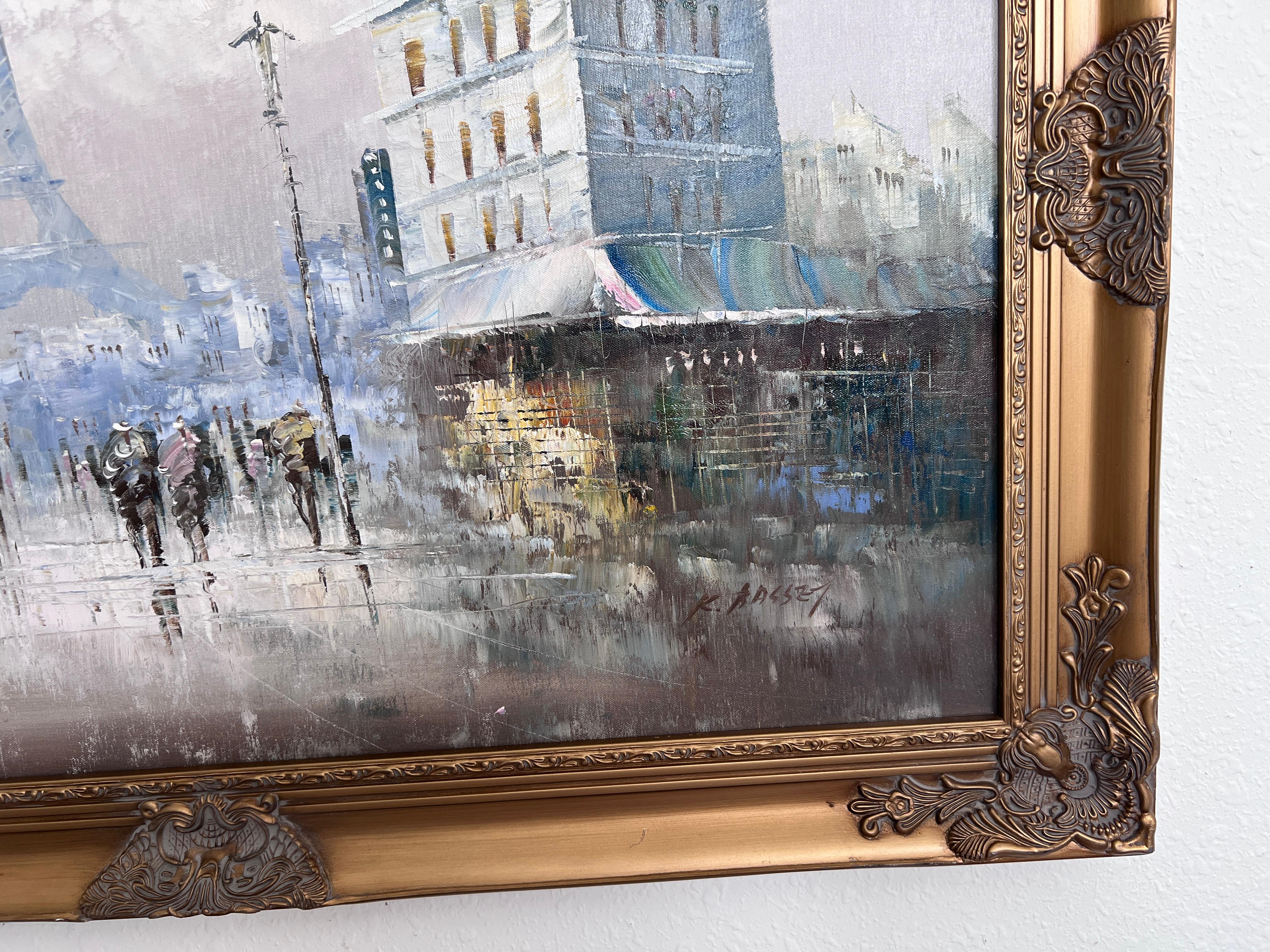 Original Ölgemälde auf Leinwand Frankreich, Paris, Eiffelturm, K. Basset, Gerahmt im Angebot 2