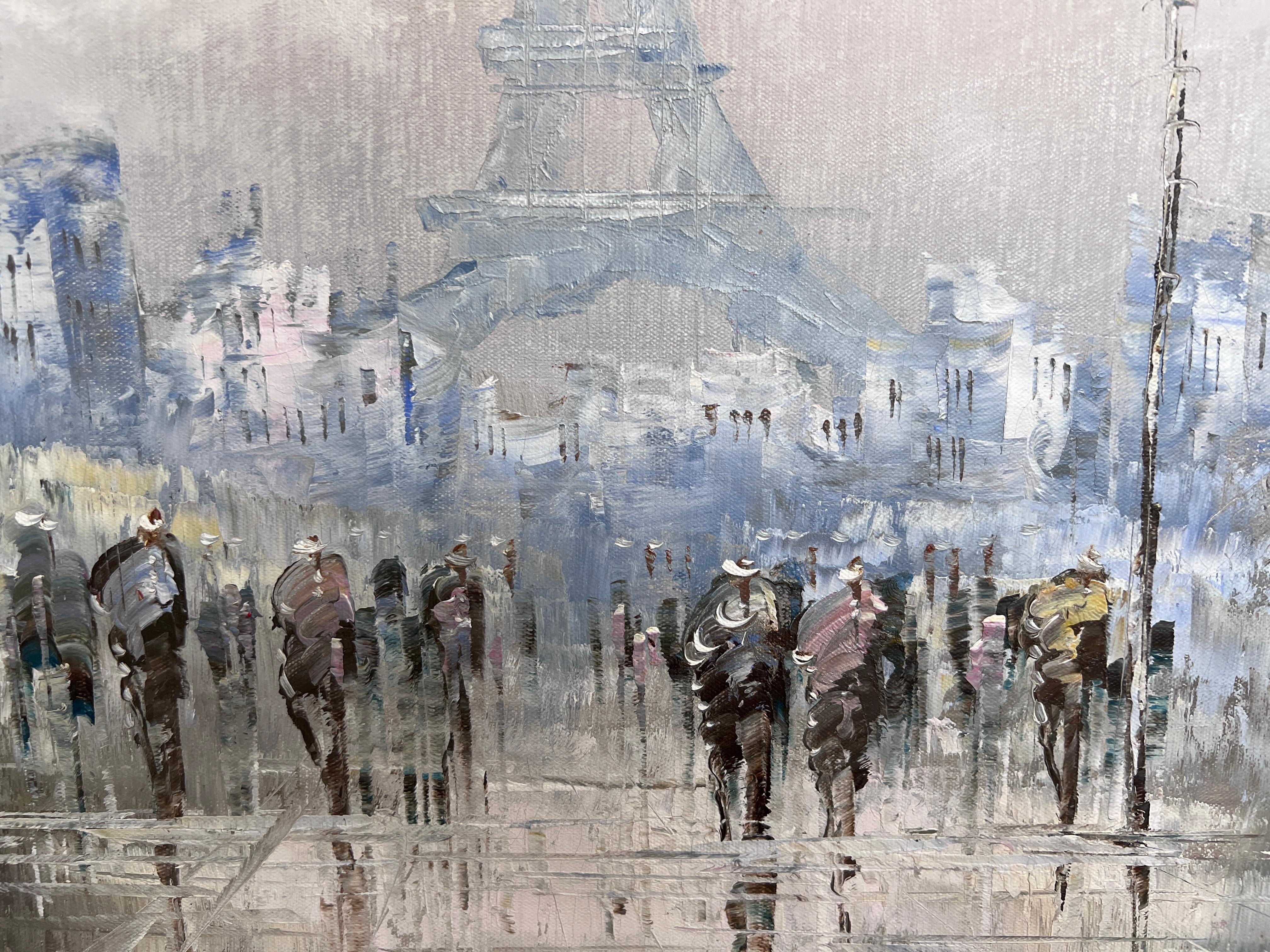 Original Ölgemälde auf Leinwand Frankreich, Paris, Eiffelturm, K. Basset, Gerahmt im Angebot 4