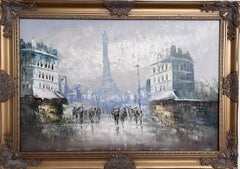Original Ölgemälde auf Leinwand Frankreich, Paris, Eiffelturm, K. Basset, Gerahmt