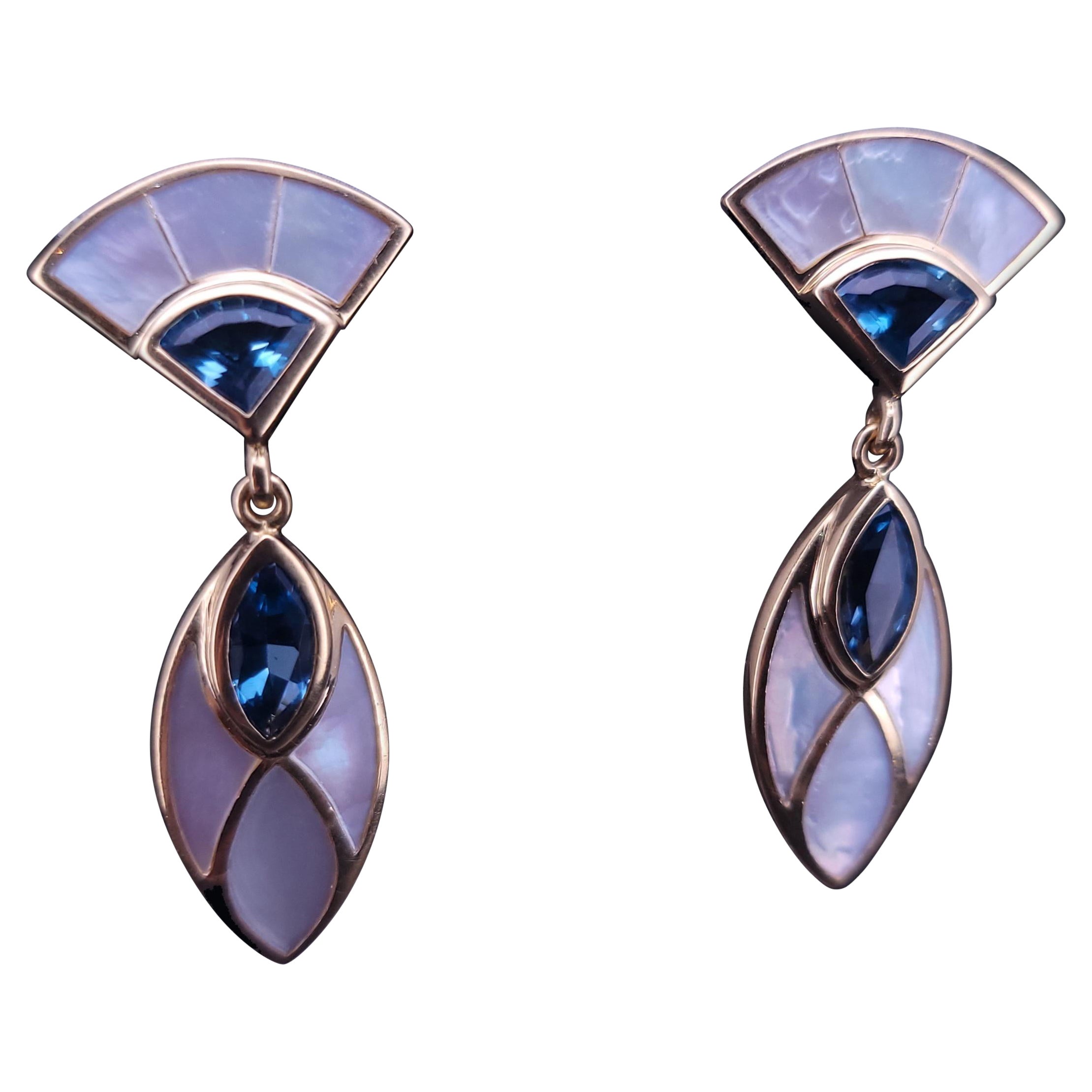 KBN Earrings in 18K Yellow Gold and London Blue Topaz 
Pearl Earrings For Sale