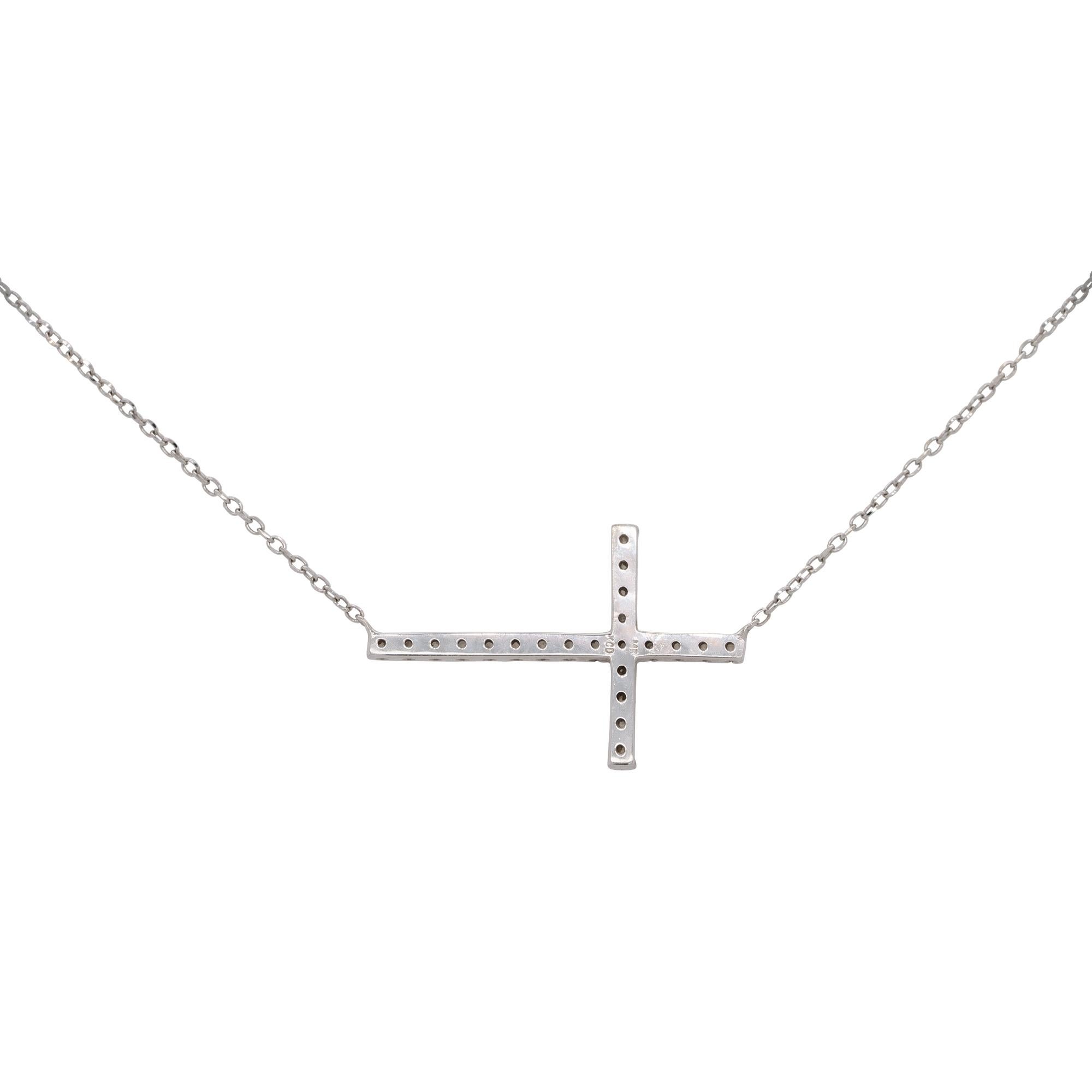 KC Designs 0.19 Carat Diamond Sideway Cross Necklace 14 Karat In Stock In Excellent Condition For Sale In Boca Raton, FL