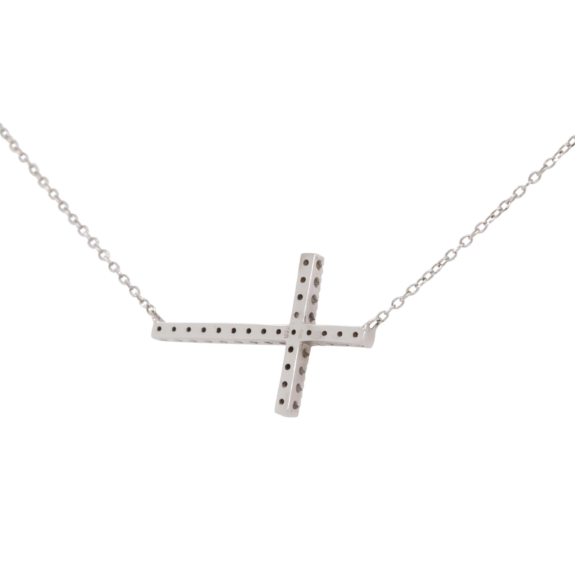 Women's KC Designs 0.19 Carat Diamond Sideway Cross Necklace 14 Karat In Stock For Sale