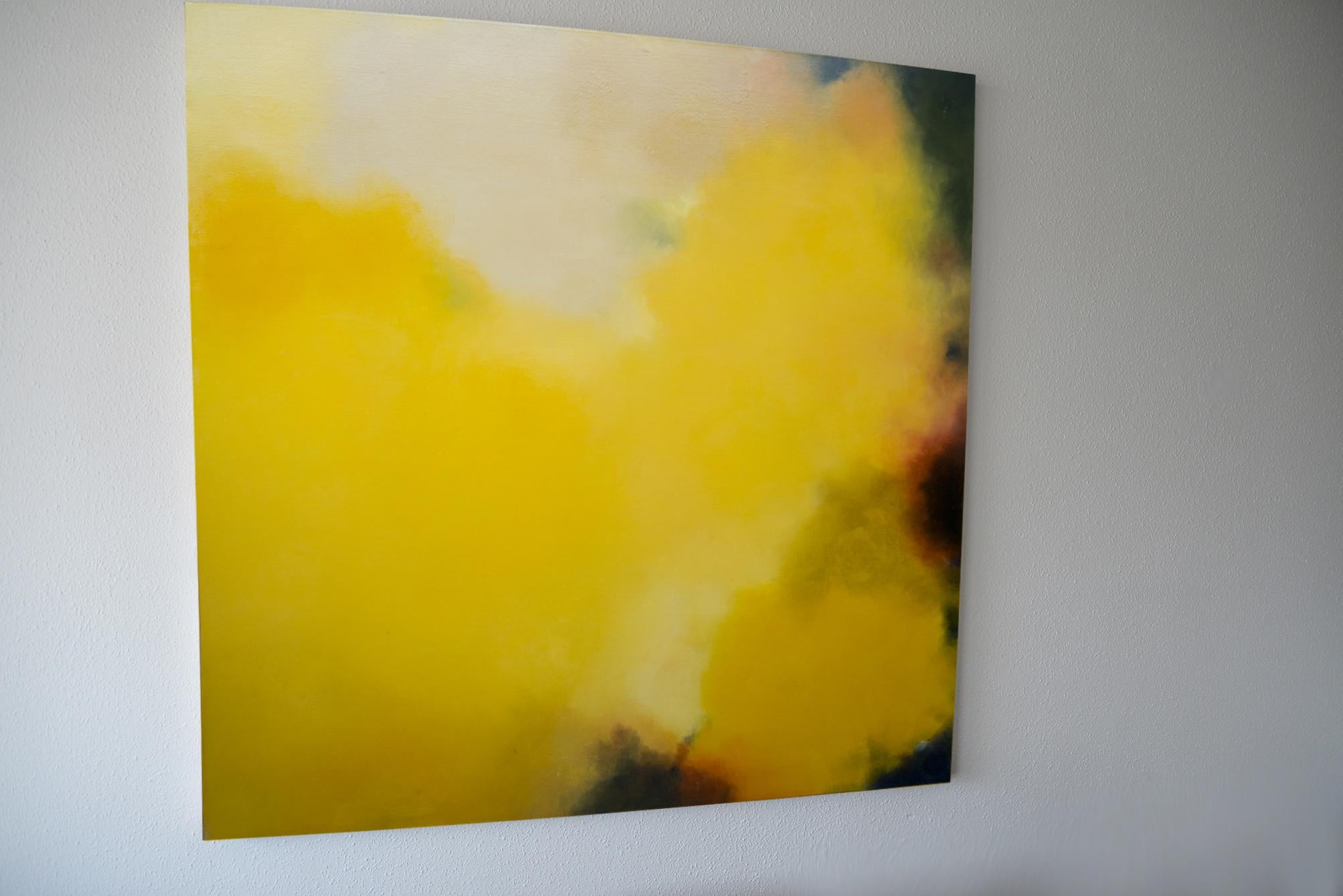 Shades of Doubt and Shapes of Hope, Abstract Yellow Softcolored Pastel on canvas For Sale 1