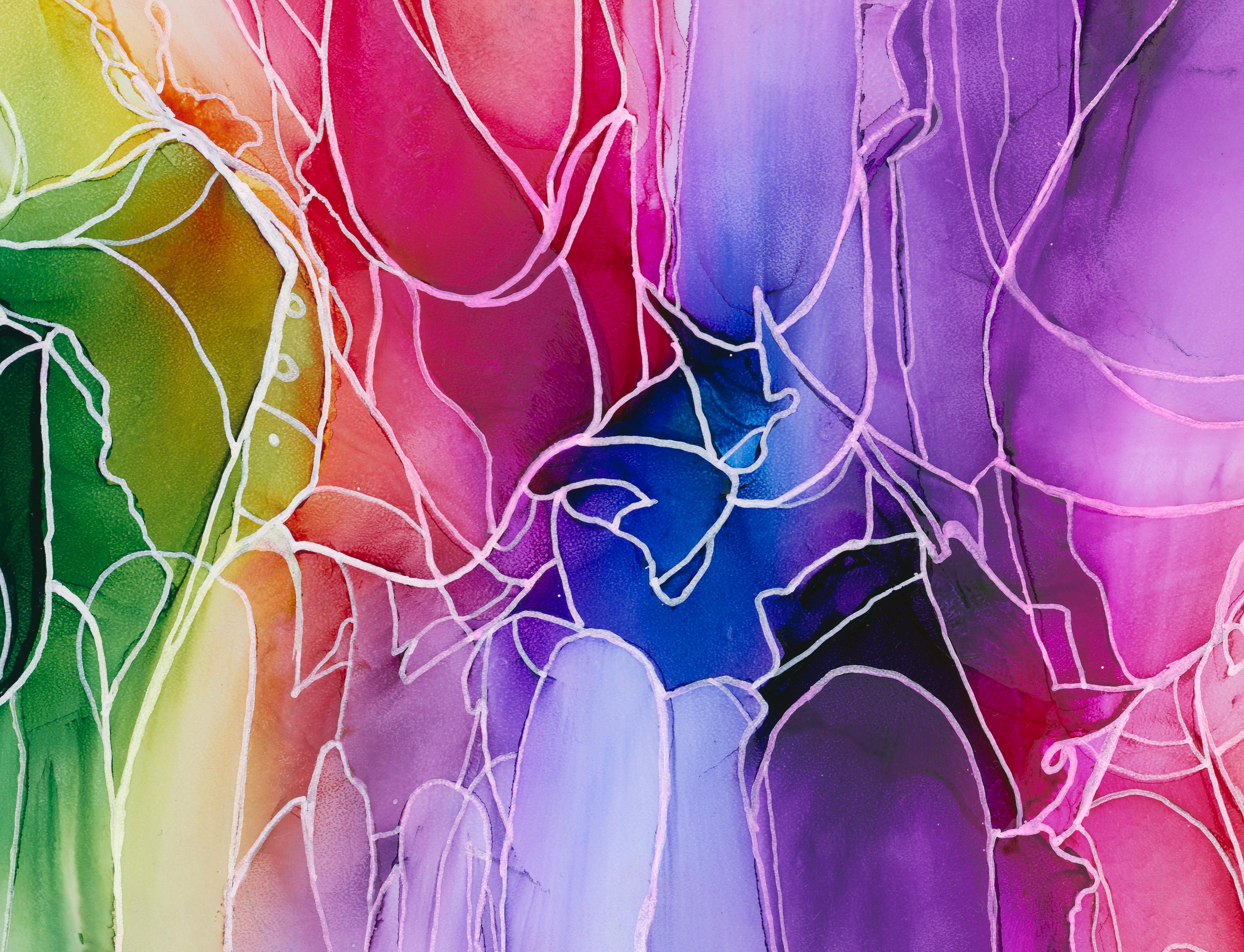 Tutti i colori portano a...? - Pittura astratta originale a inchiostro su tavola di plastica, 2019 - Abstract Painting Grigio di KC Pollak