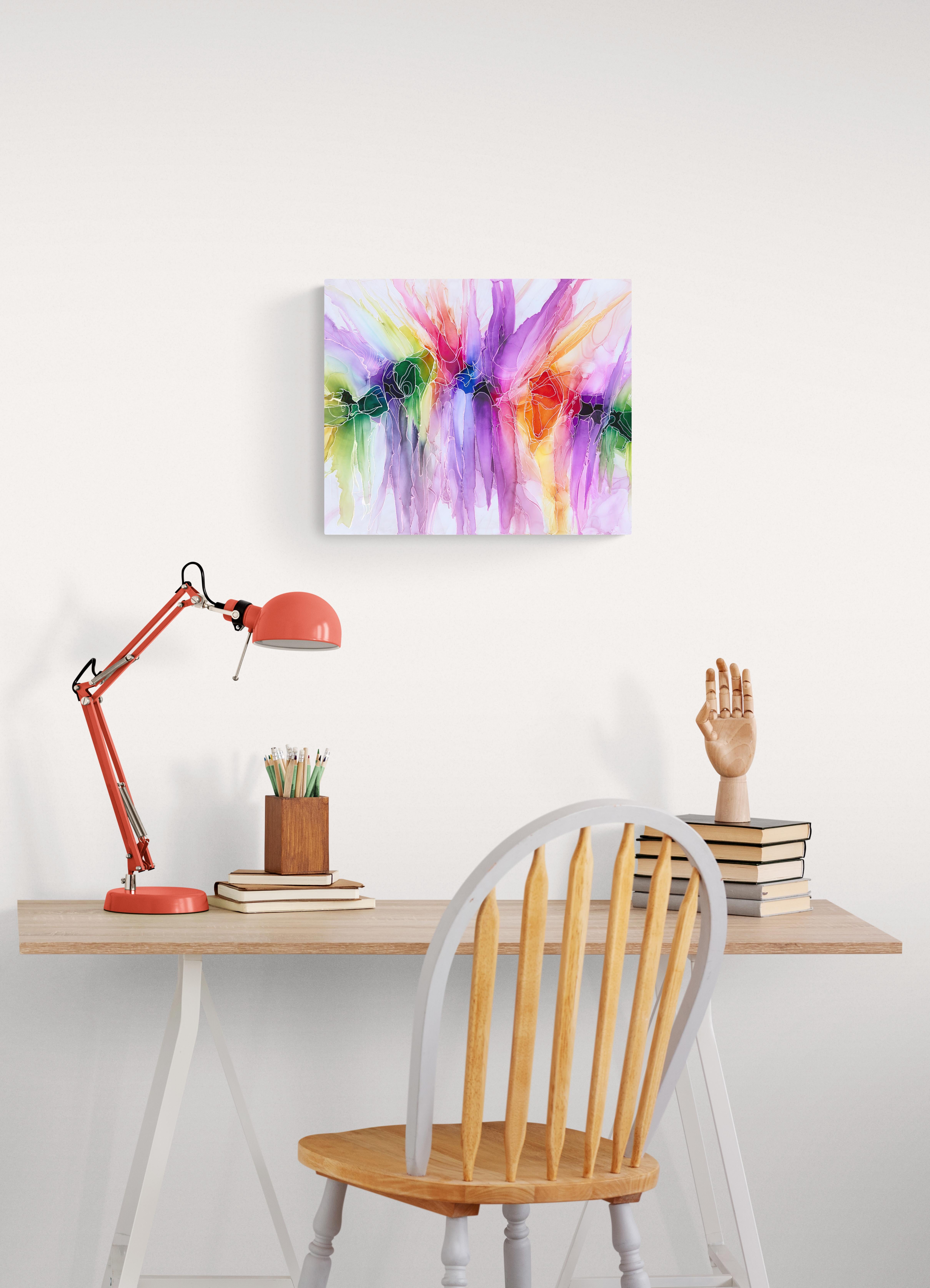 Tutti i colori portano a...? - Pittura astratta originale a inchiostro su tavola di plastica, 2019 in vendita 1