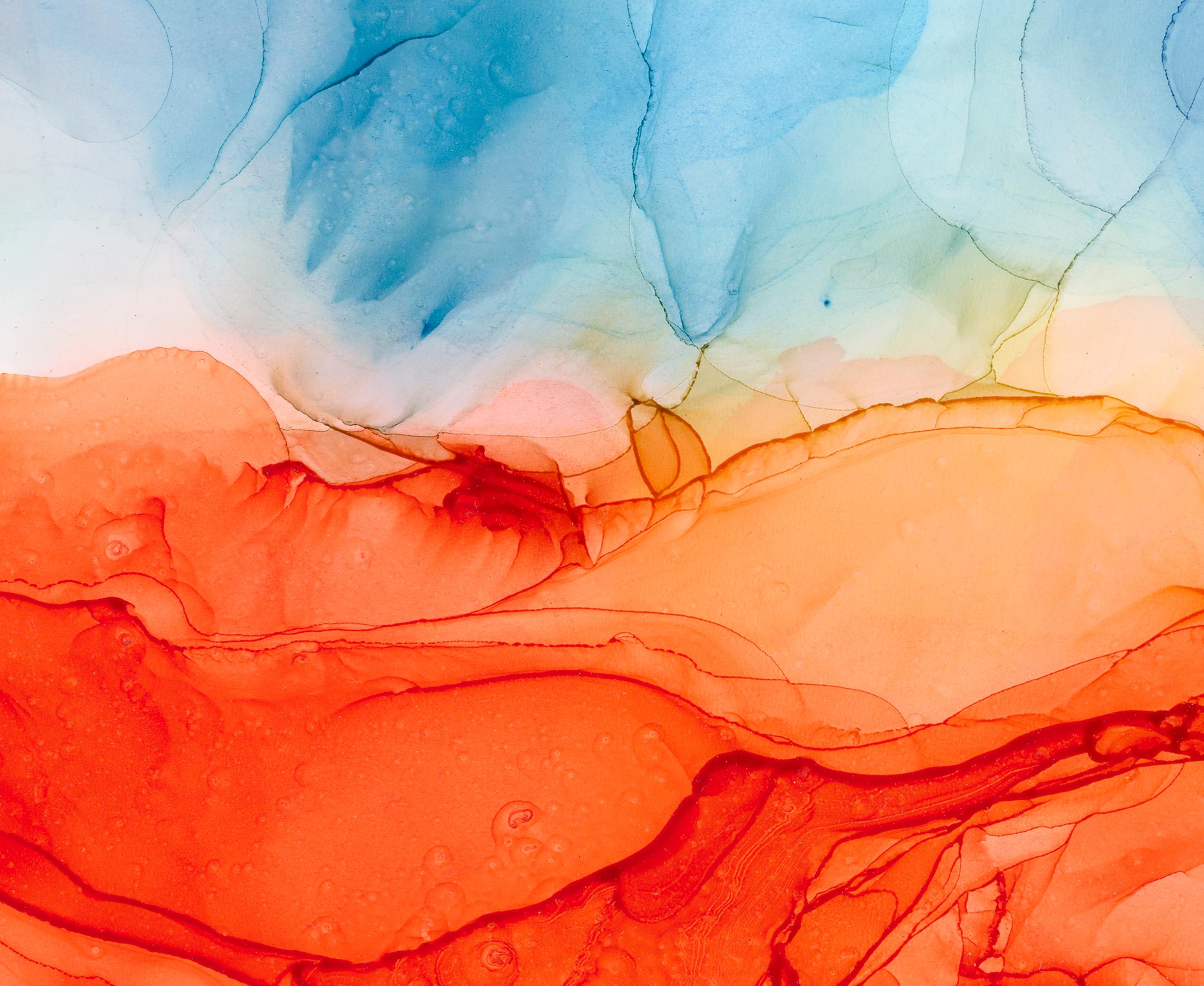 Sunset Splash, Pittura astratta originale a inchiostro su carta Yupo, 2019 - Painting Astratto di KC Pollak