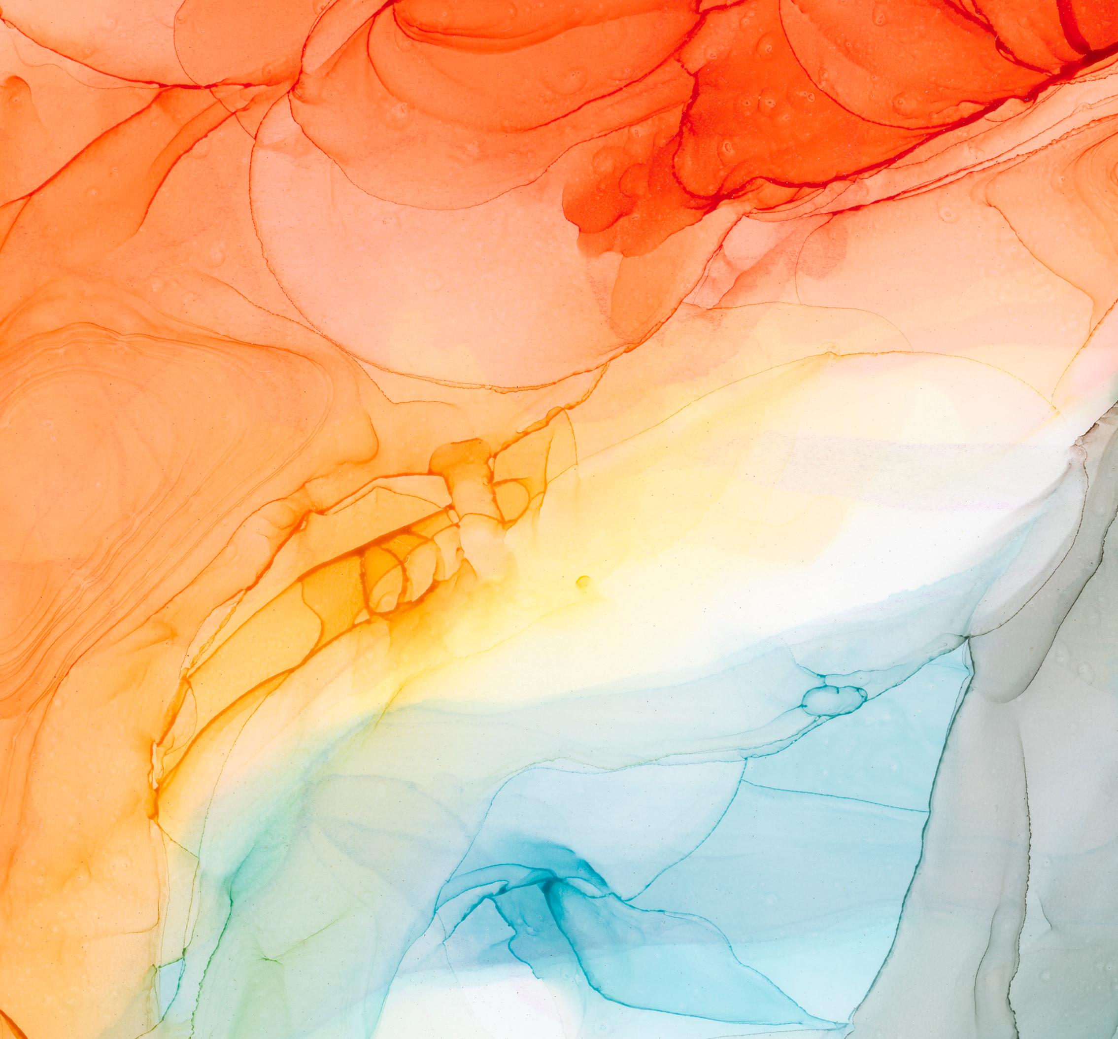 Sunset Splash, Pittura astratta originale a inchiostro su carta Yupo, 2019 - Abstract Painting Beige di KC Pollak