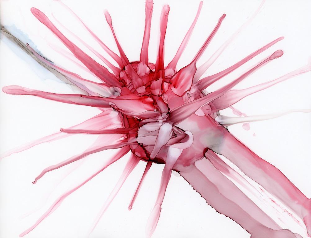 Virus, peinture à l'encre abstraite contemporaine originale sur papier Yupo - Art de KC Pollak