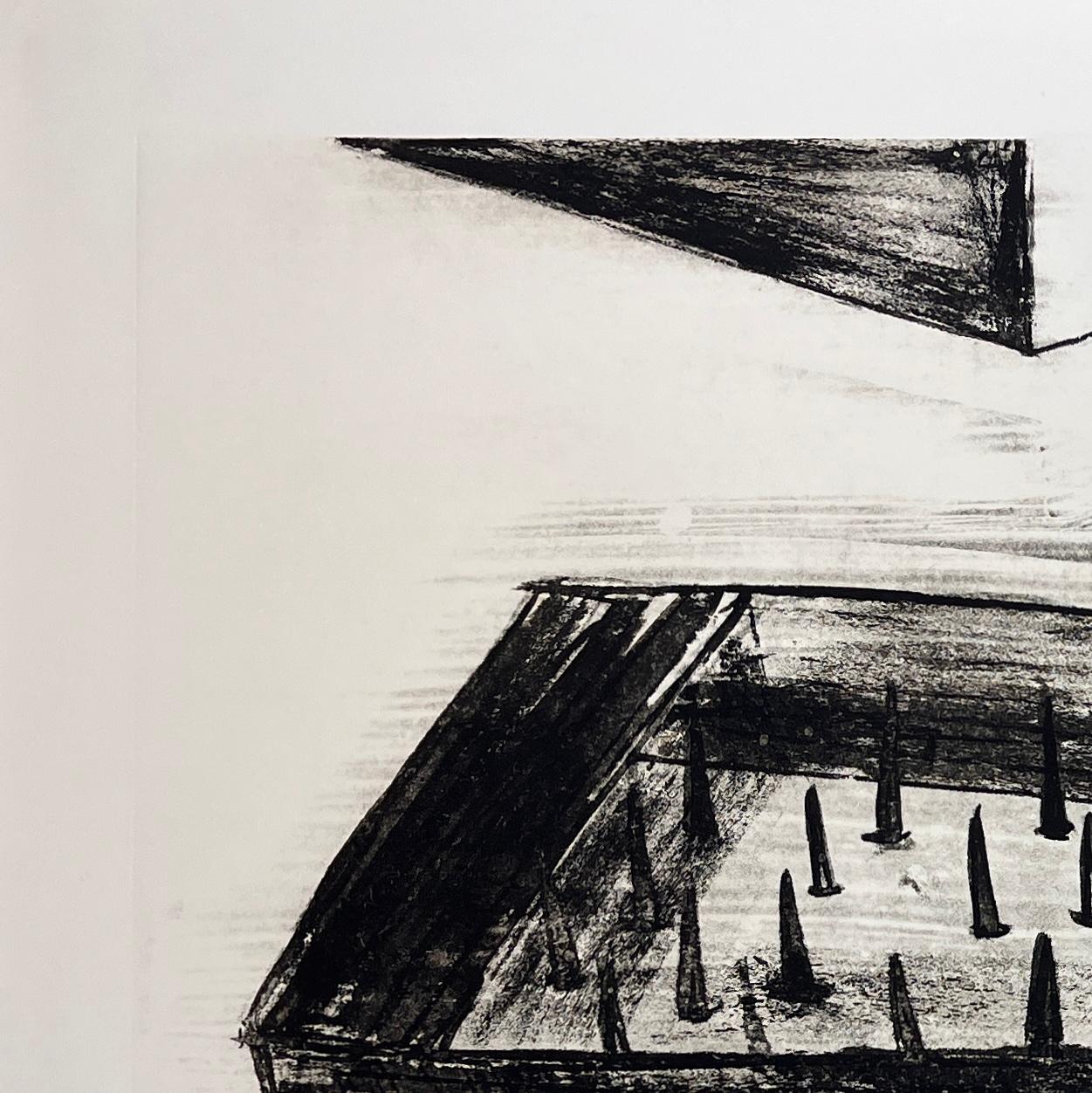 Kcho (Alexis Leiva Machado), (Cuba, 1970)
'Bote con espinas', 2003
engraving, sugarlift on paper
28.8 x 41.3 in. (73 x 104.8 cm.)
Ref: KCH-109