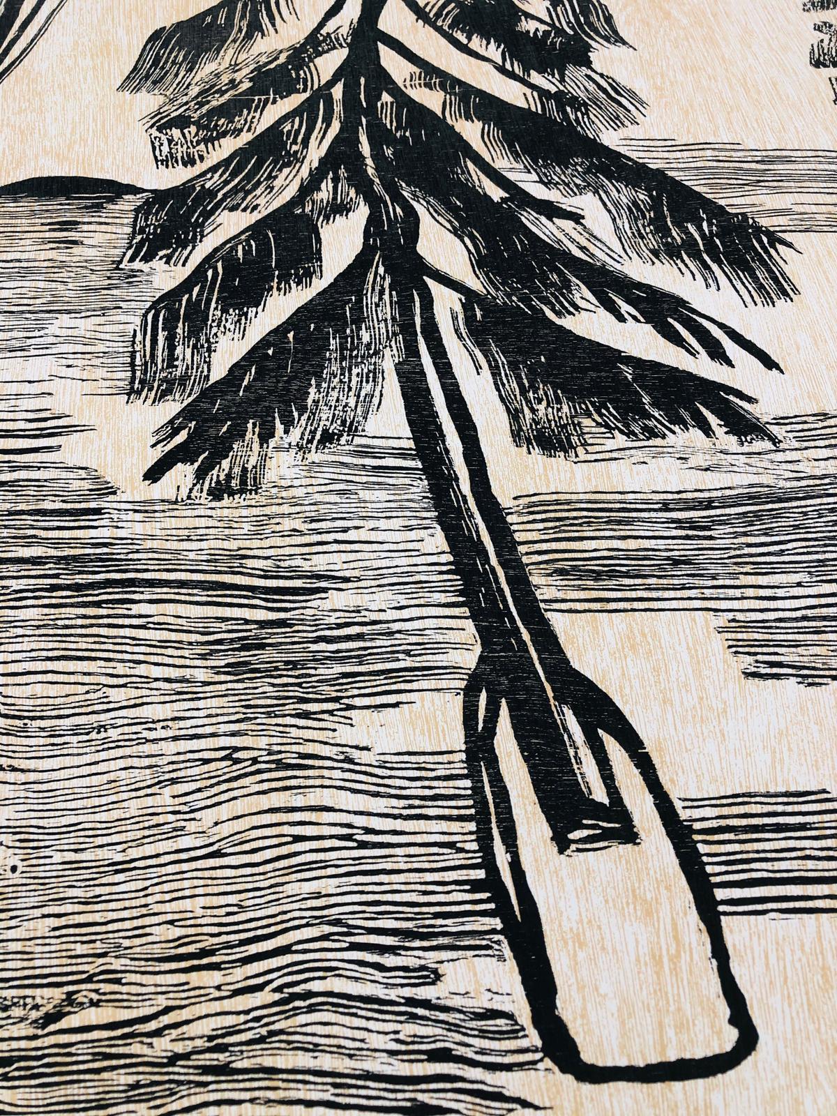 Kcho, Untitled I, 2019 Original Woodcut 45x31in landscape abstract povera art - Gray Landscape Print by KCHO (Alexis Leyva Machado)