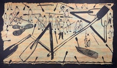 Kcho "Senza titolo" 2005 firmato originale grande xilografia su carta pesante 46x79in