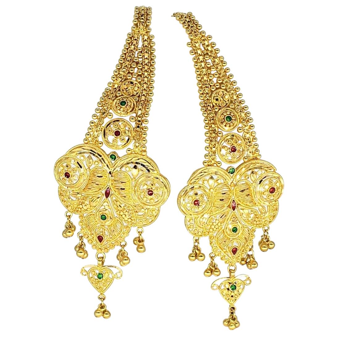 KDM Ornate/Detailed 22 Karat India Royal Wedding Drop Earrings For Sale