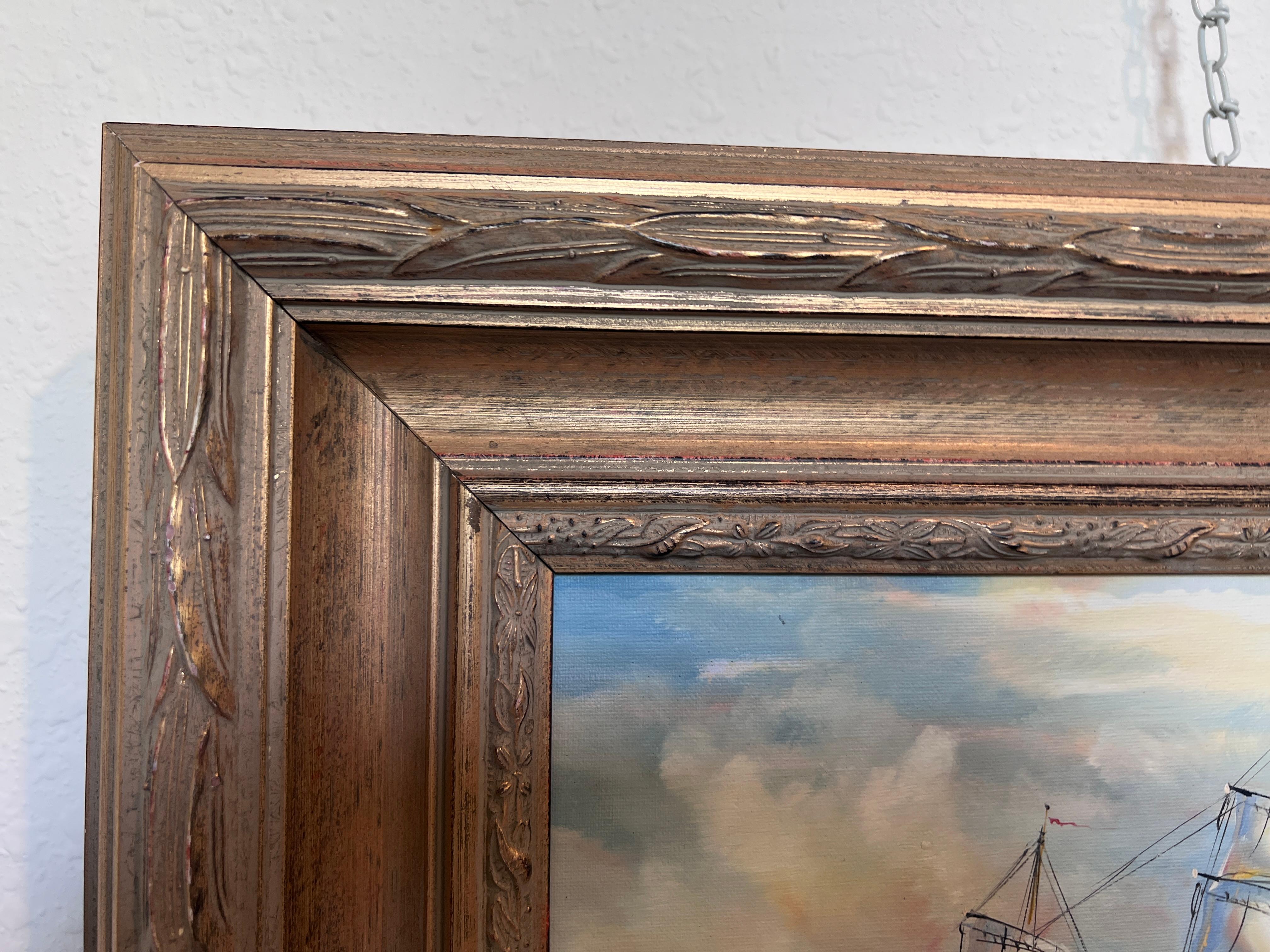 Framed Nautical Seascape Oil Painting Signed K. Dossi Maritime Ship Artwork For Sale 2