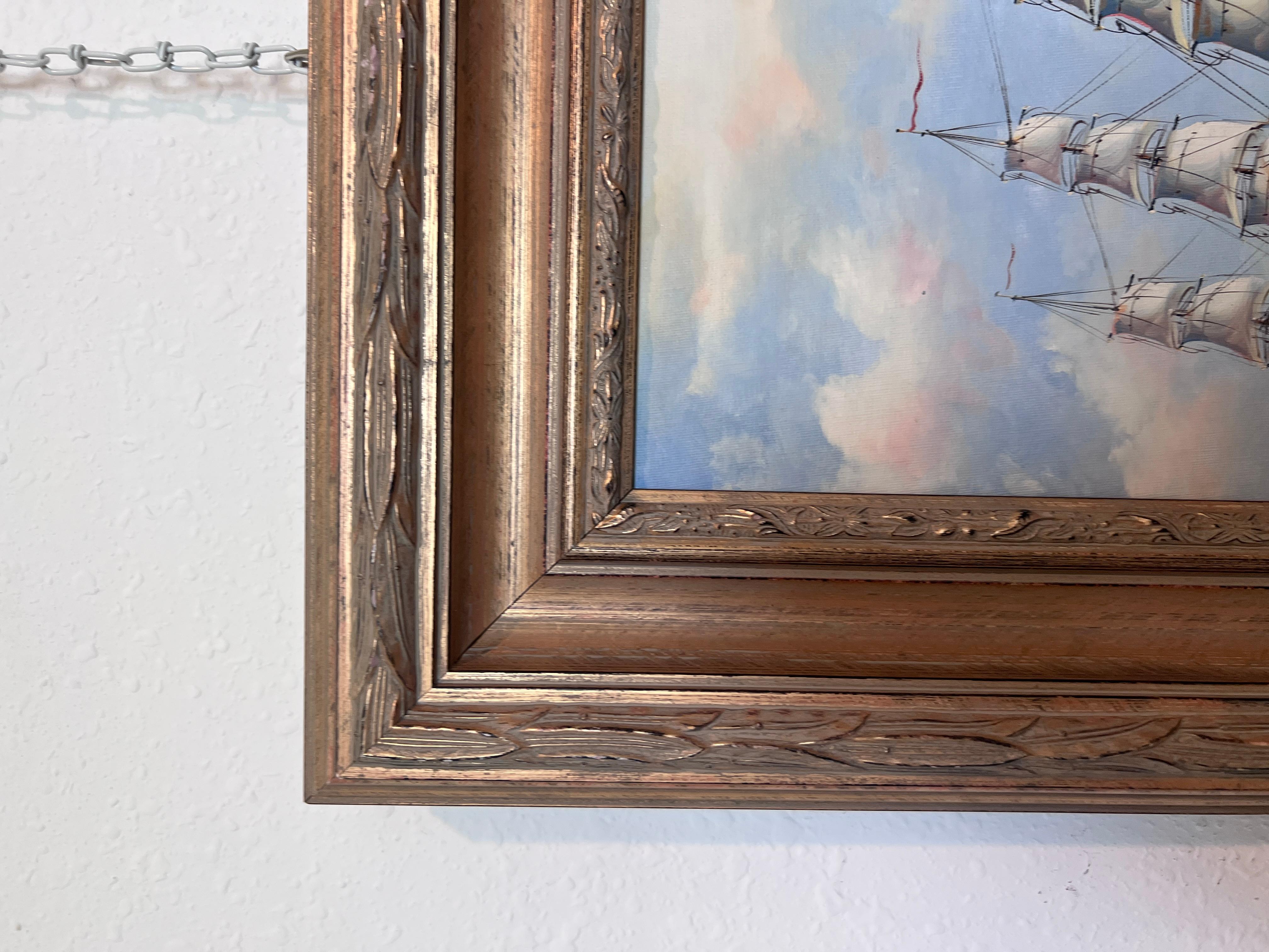 Framed Nautical Seascape Oil Painting Signed K. Dossi Maritime Ship Artwork For Sale 2