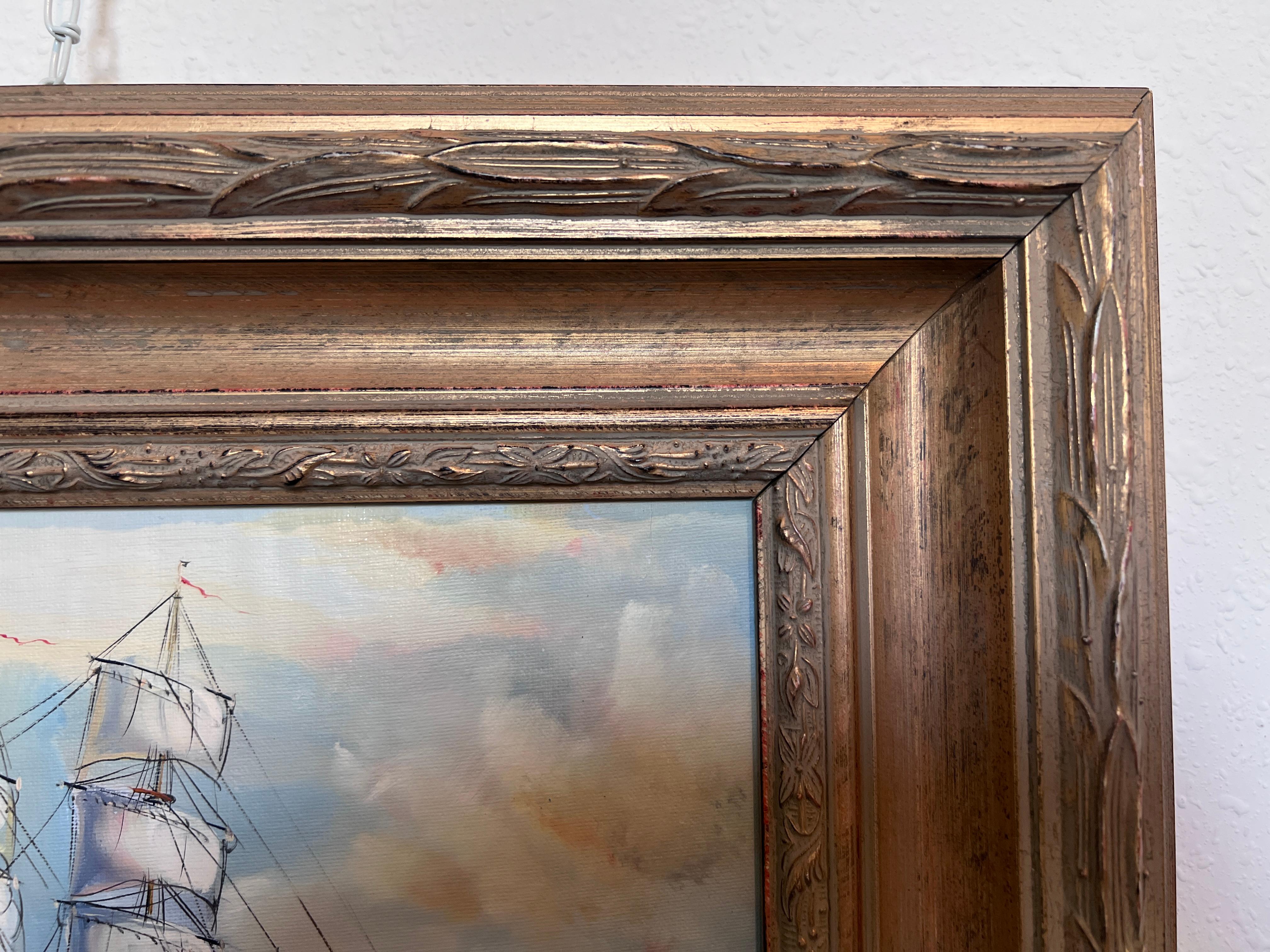 Framed Nautical Seascape Oil Painting Signed K. Dossi Maritime Ship Artwork For Sale 3