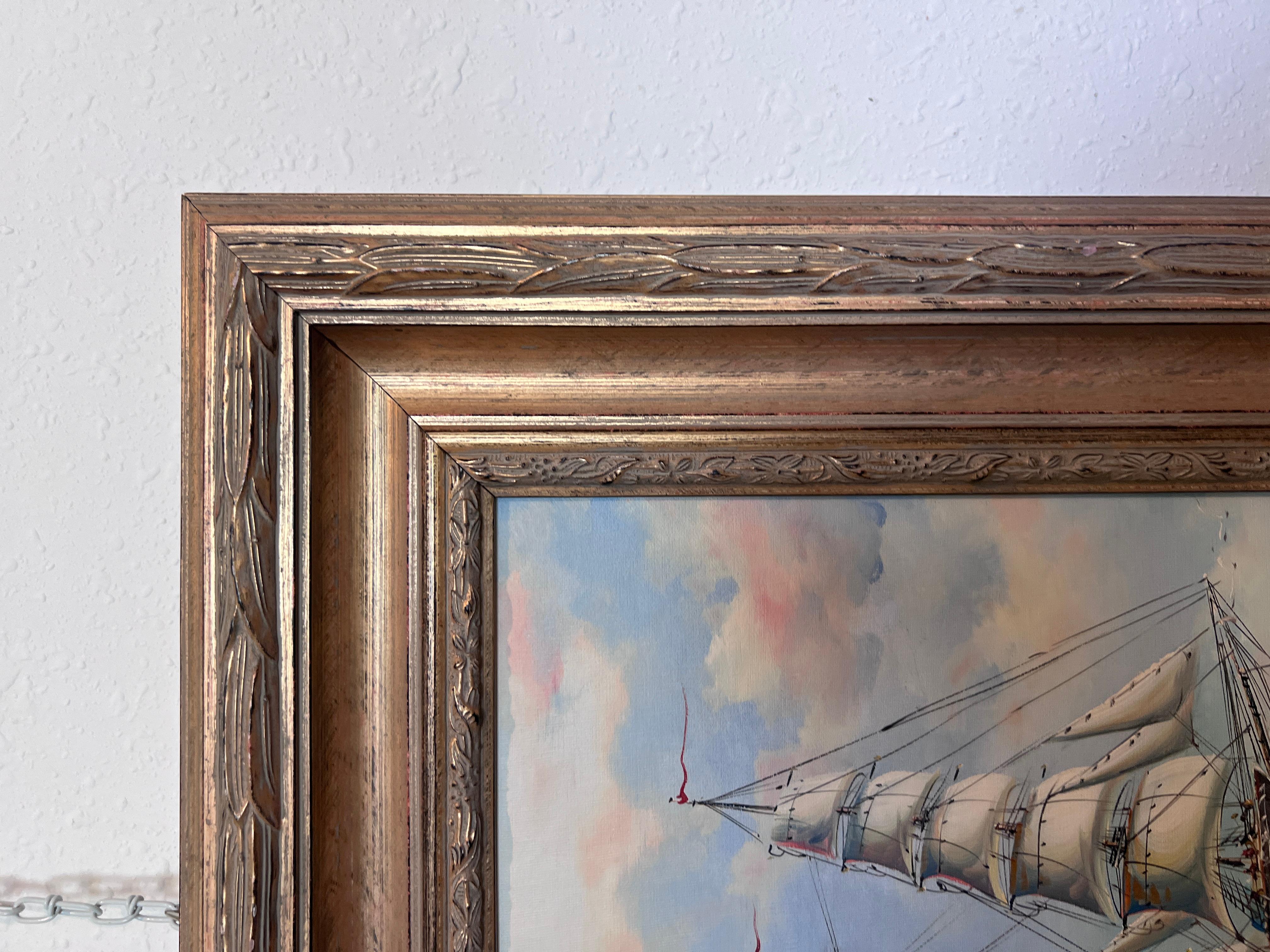 Framed Nautical Seascape Oil Painting Signed K. Dossi Maritime Ship Artwork For Sale 3
