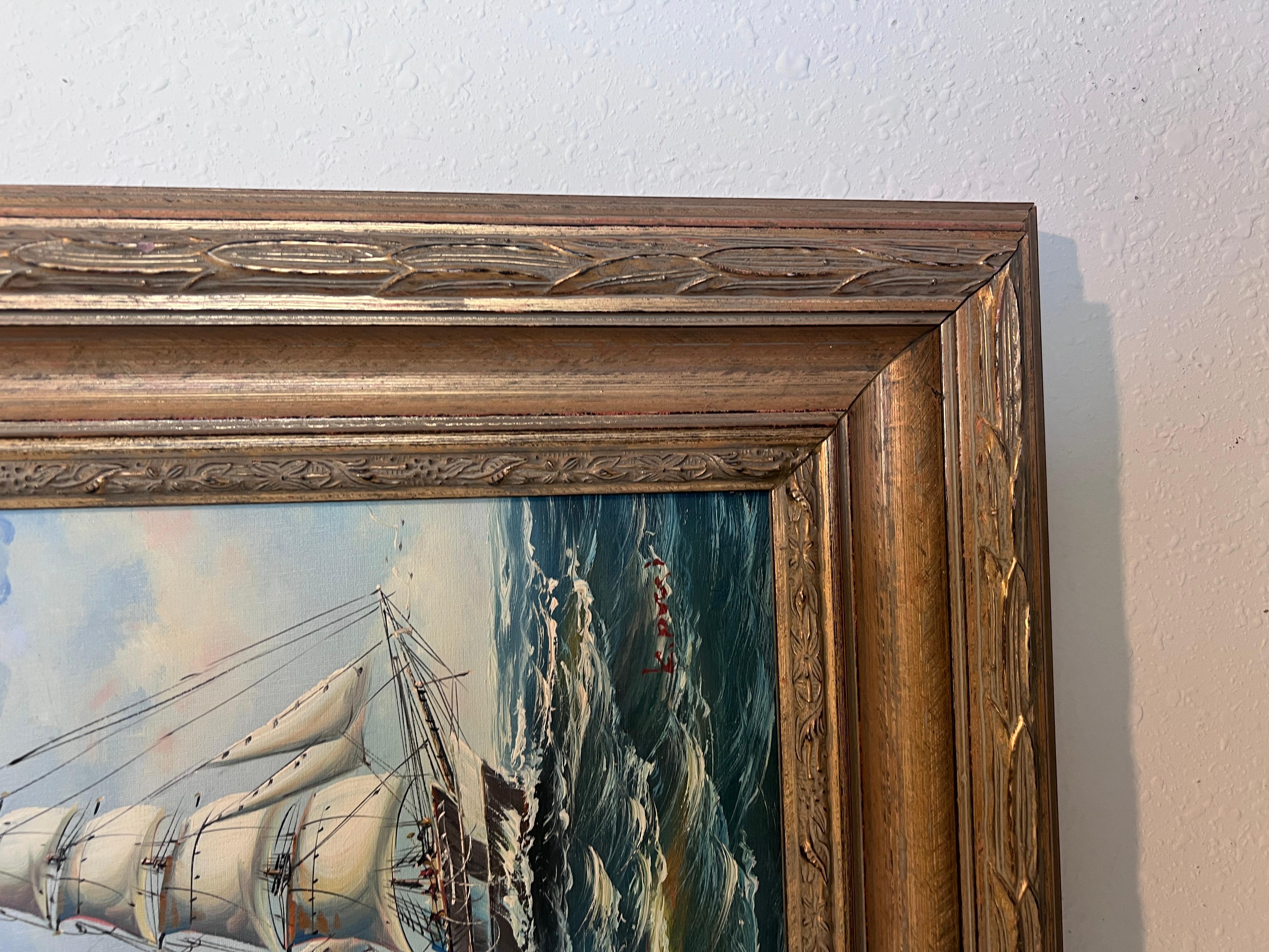 Framed Nautical Seascape Oil Painting Signed K. Dossi Maritime Ship Artwork For Sale 4