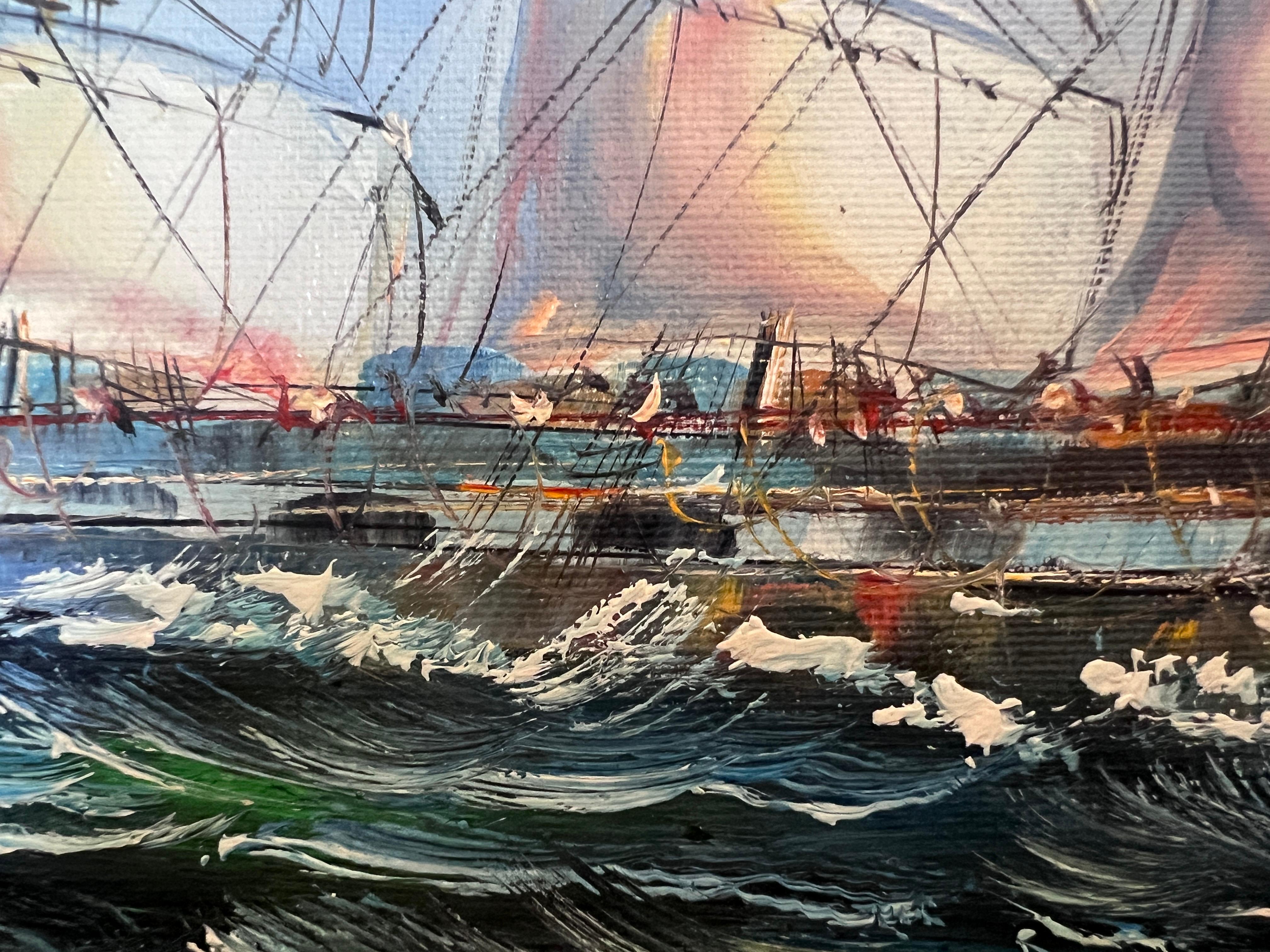 Framed Nautical Seascape Oil Painting Signed K. Dossi Maritime Ship Artwork For Sale 6