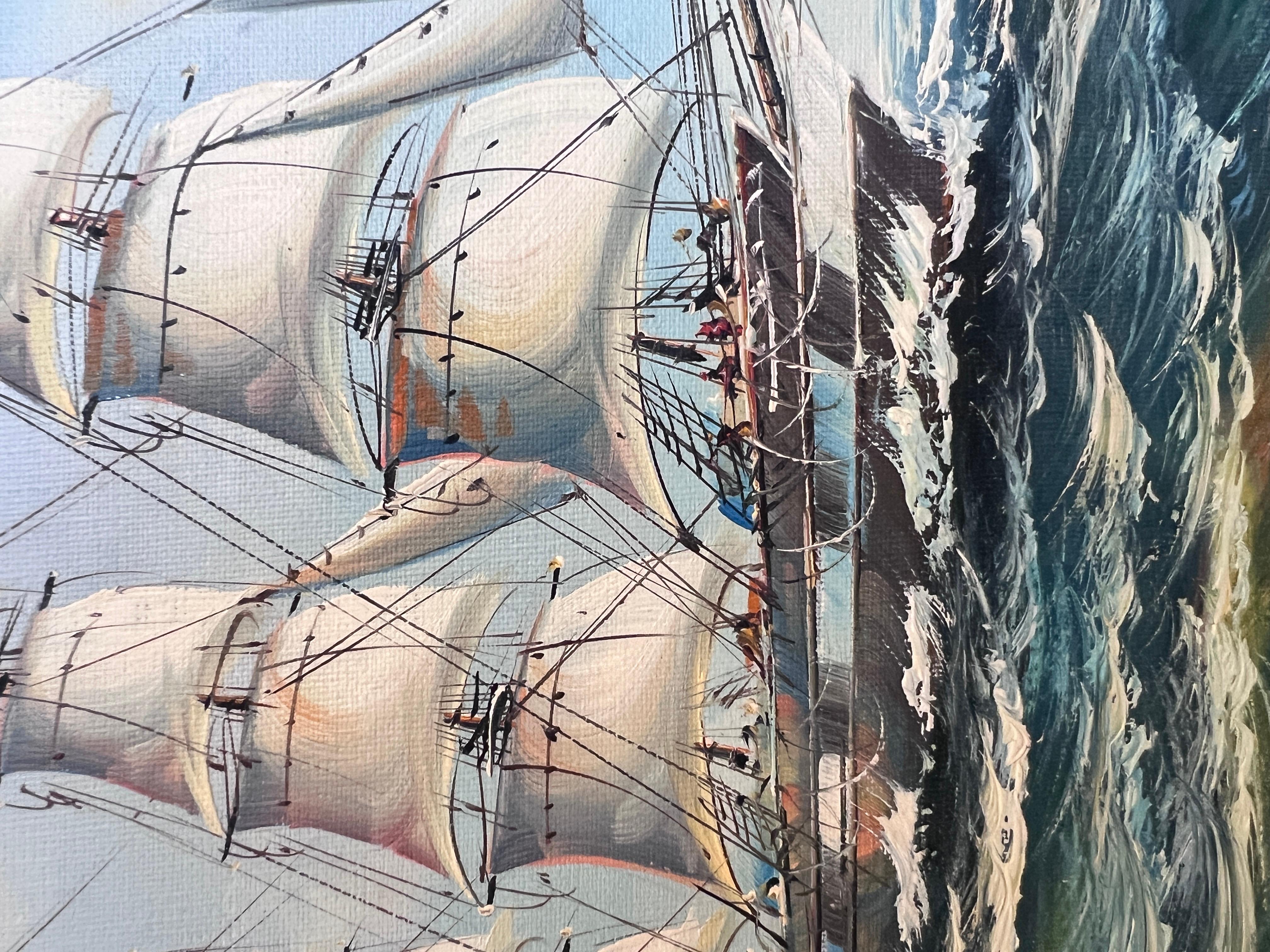 Framed Nautical Seascape Oil Painting Signed K. Dossi Maritime Ship Artwork For Sale 6