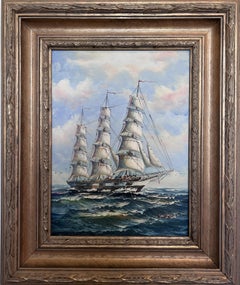 Framed Nautical Seascape Oil Painting Signed K. Dossi Maritime Ship Artwork