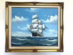 K. Dossi Oil Painting Sailing Ship Seascape Signed Maritime Art Ocean Nautical