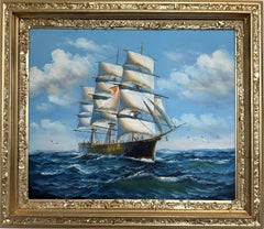 K.Dossi Original Sailing Ship Oil Painting, Nautical Seascape Unique Shell Decor