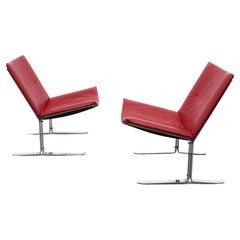 Vintage Kebe Mobelfabrik Red Leather Lounge Chairs 1980s Denmark