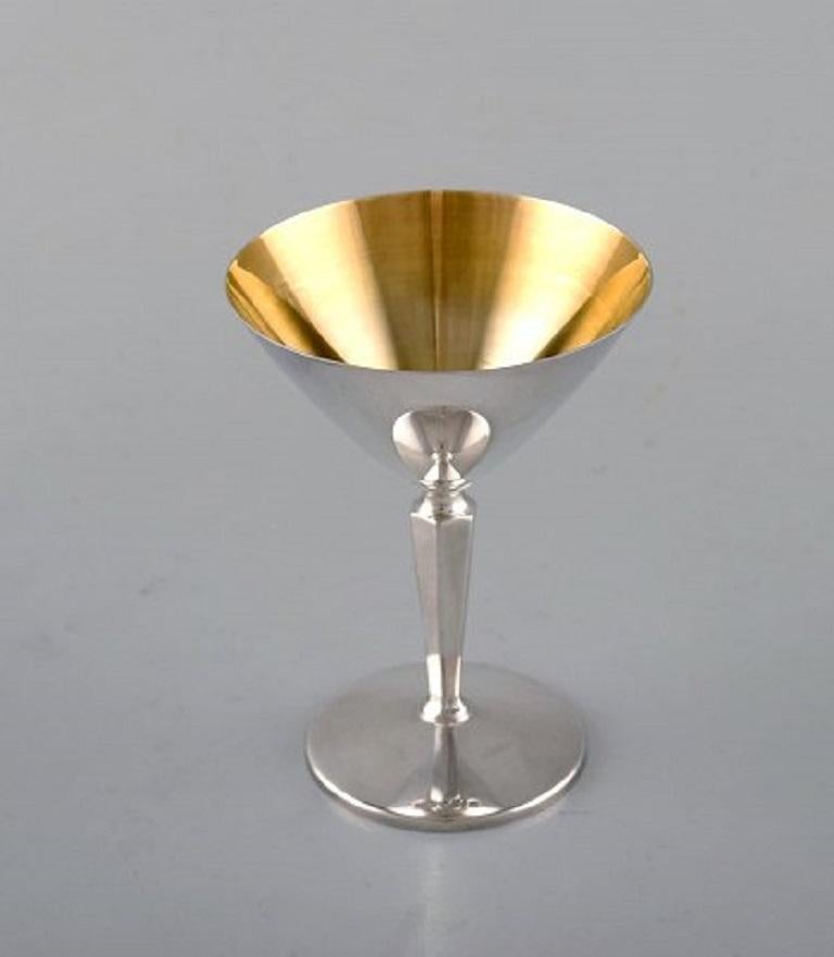 Swedish K&EC, Sweden, Twelve Modernist Cocktail Glasses in Silver 830, Dated 1968