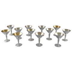 K&EC, Sweden, Twelve Modernist Cocktail Glasses in Silver 830, Dated 1968