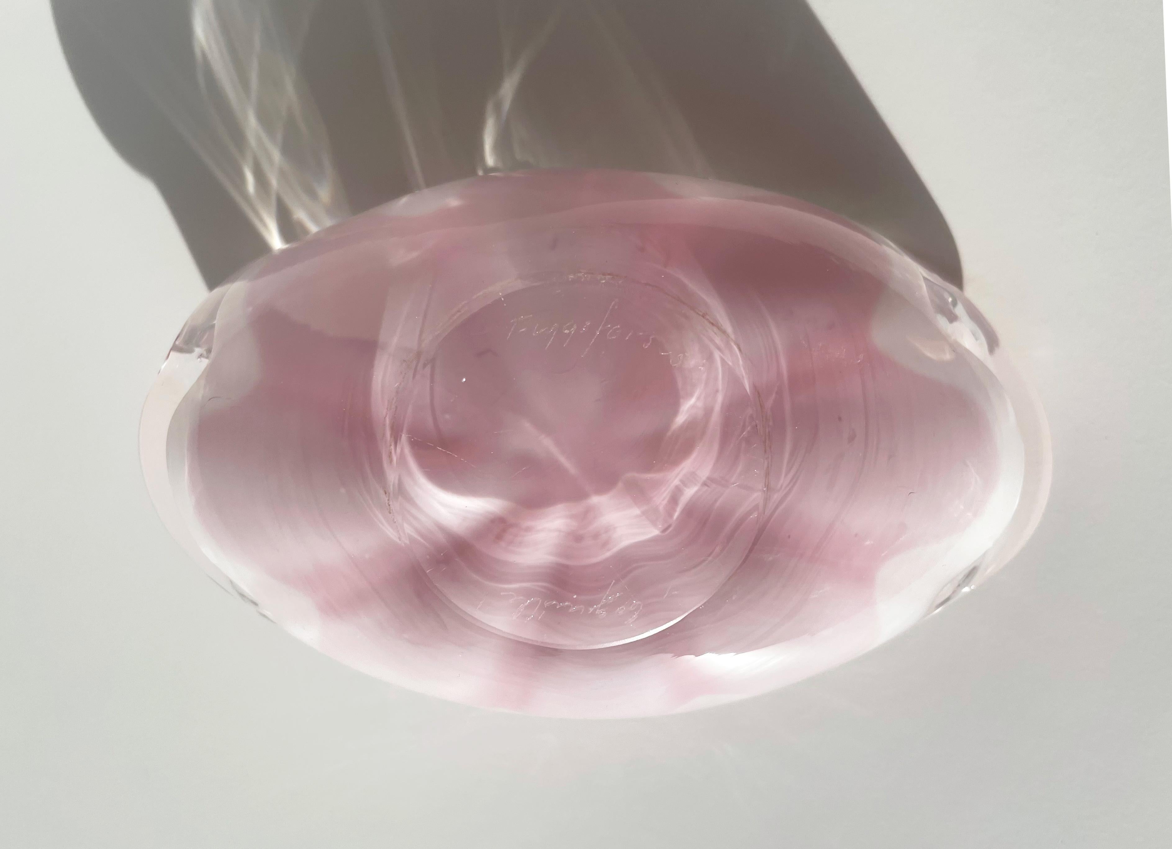 20th Century Kedelv for Flygsfors Pink, White Coquille Art Glass Bowl, 1959 For Sale