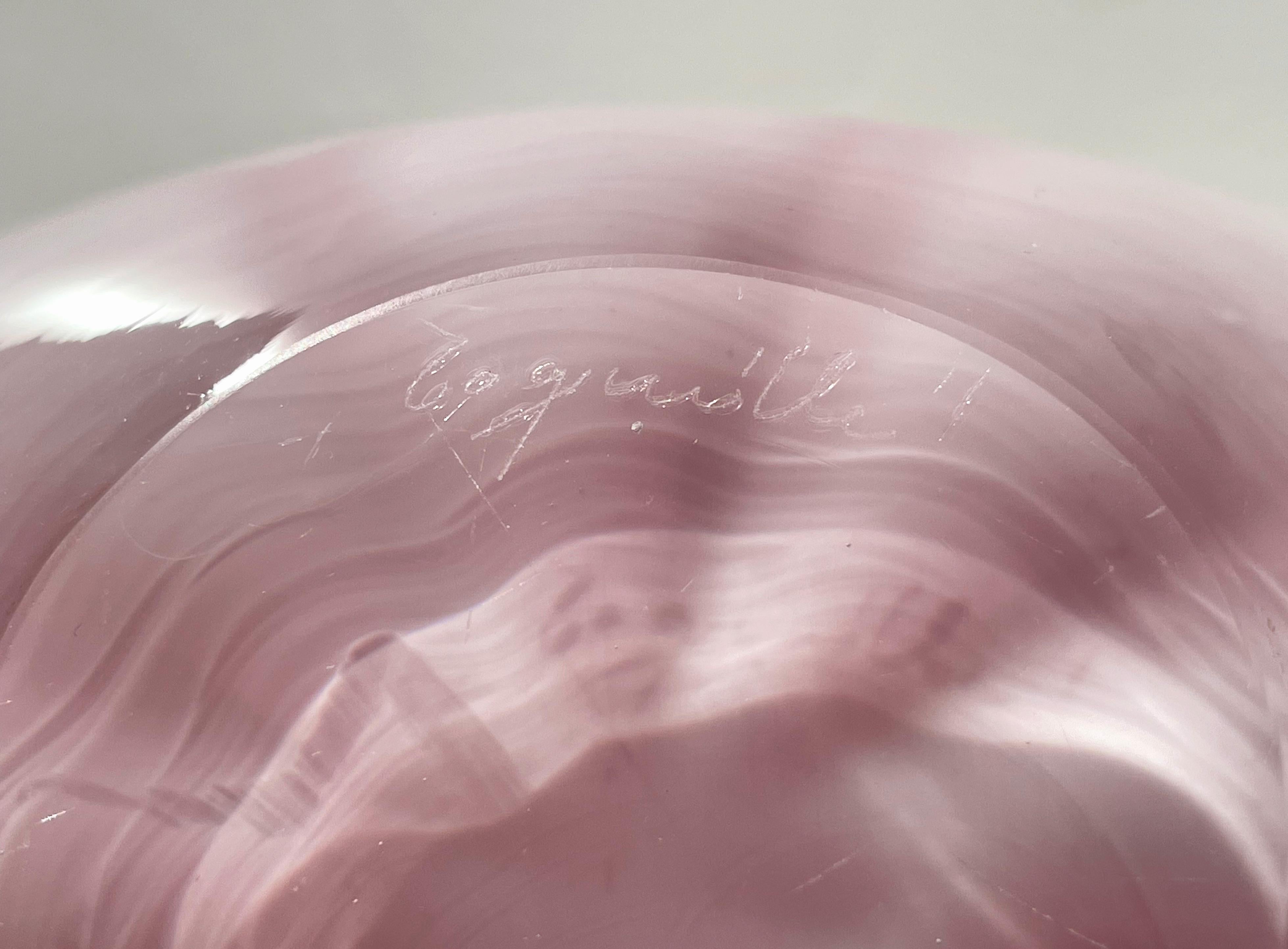 Kedelv for Flygsfors Pink, White Coquille Art Glass Bowl, 1959 For Sale 2