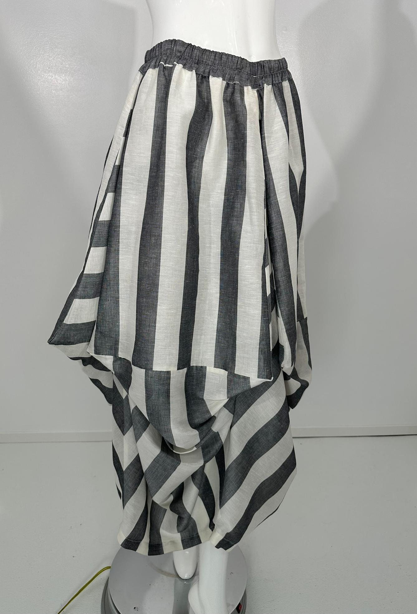 Kedem Sasson Gris y Blanco Lino Raya Ancha Drapeado Arte de Llevar Falda S-M en venta 8