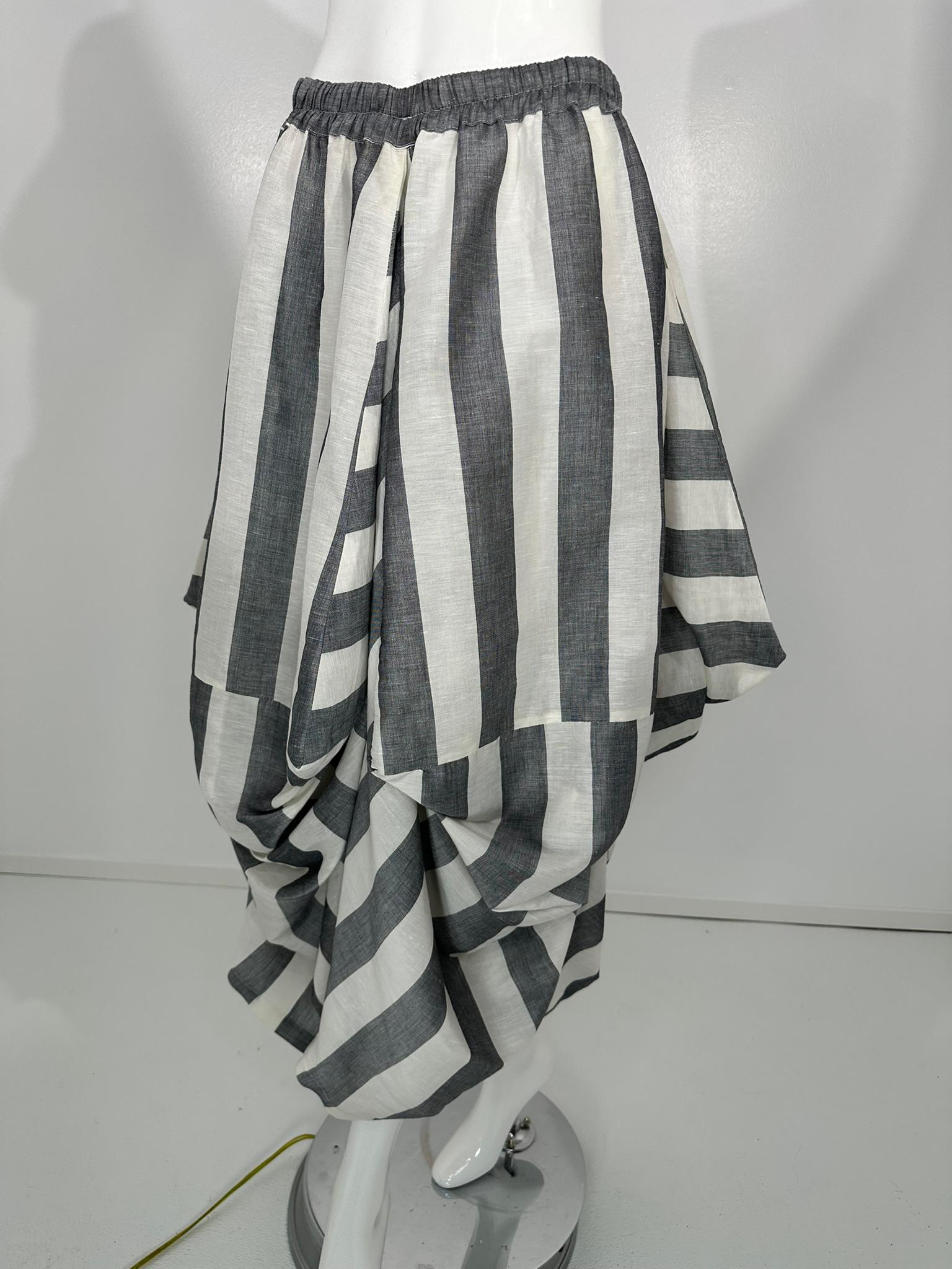 Kedem Sasson Gris y Blanco Lino Raya Ancha Drapeado Arte de Llevar Falda S-M en venta 9