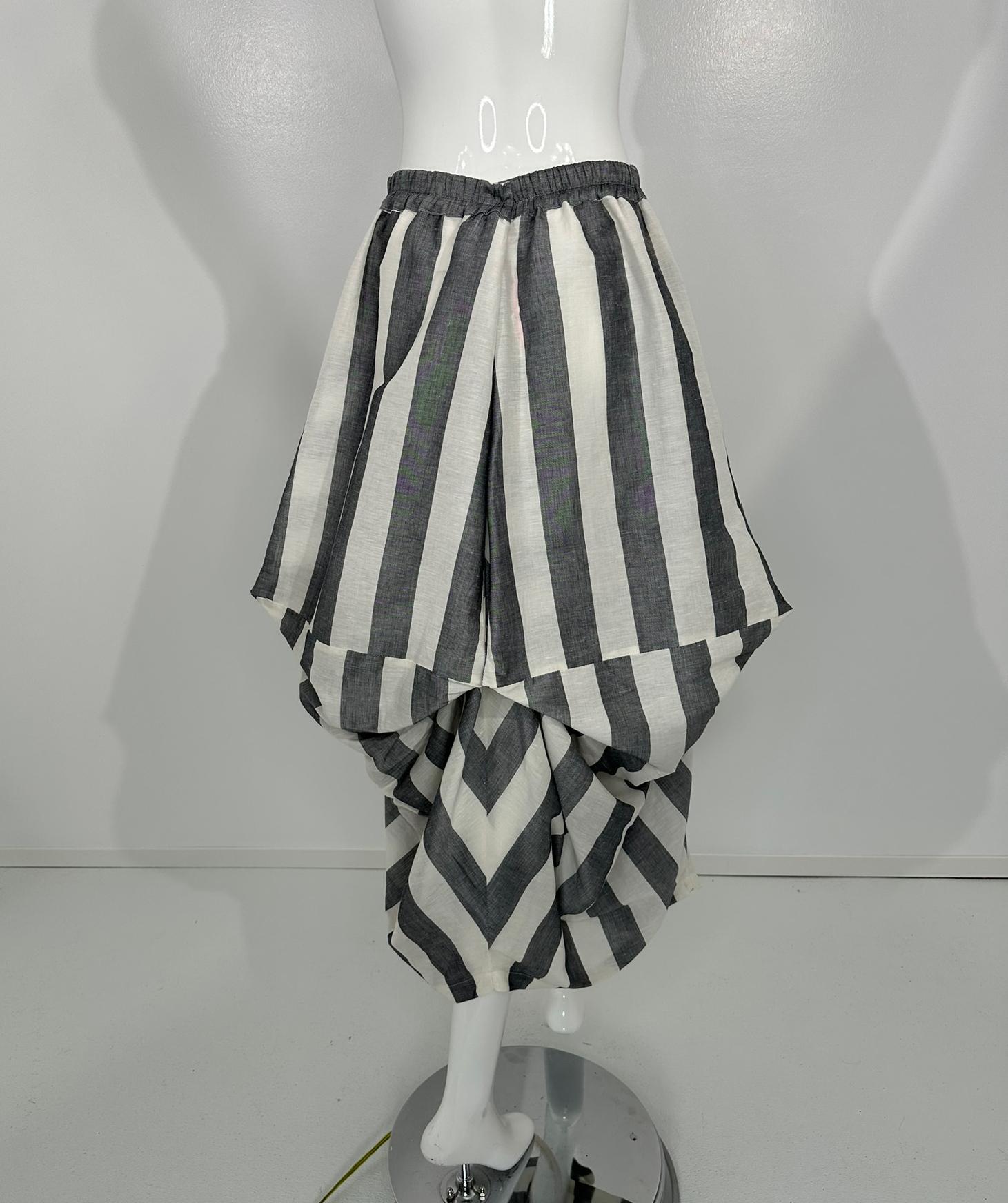 Kedem Sasson Gris y Blanco Lino Raya Ancha Drapeado Arte de Llevar Falda S-M en venta 10