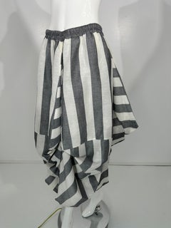 Kedem Sasson Grey & White Linen Wide Stripe Angled Draped Art to Wear Skirt S-M