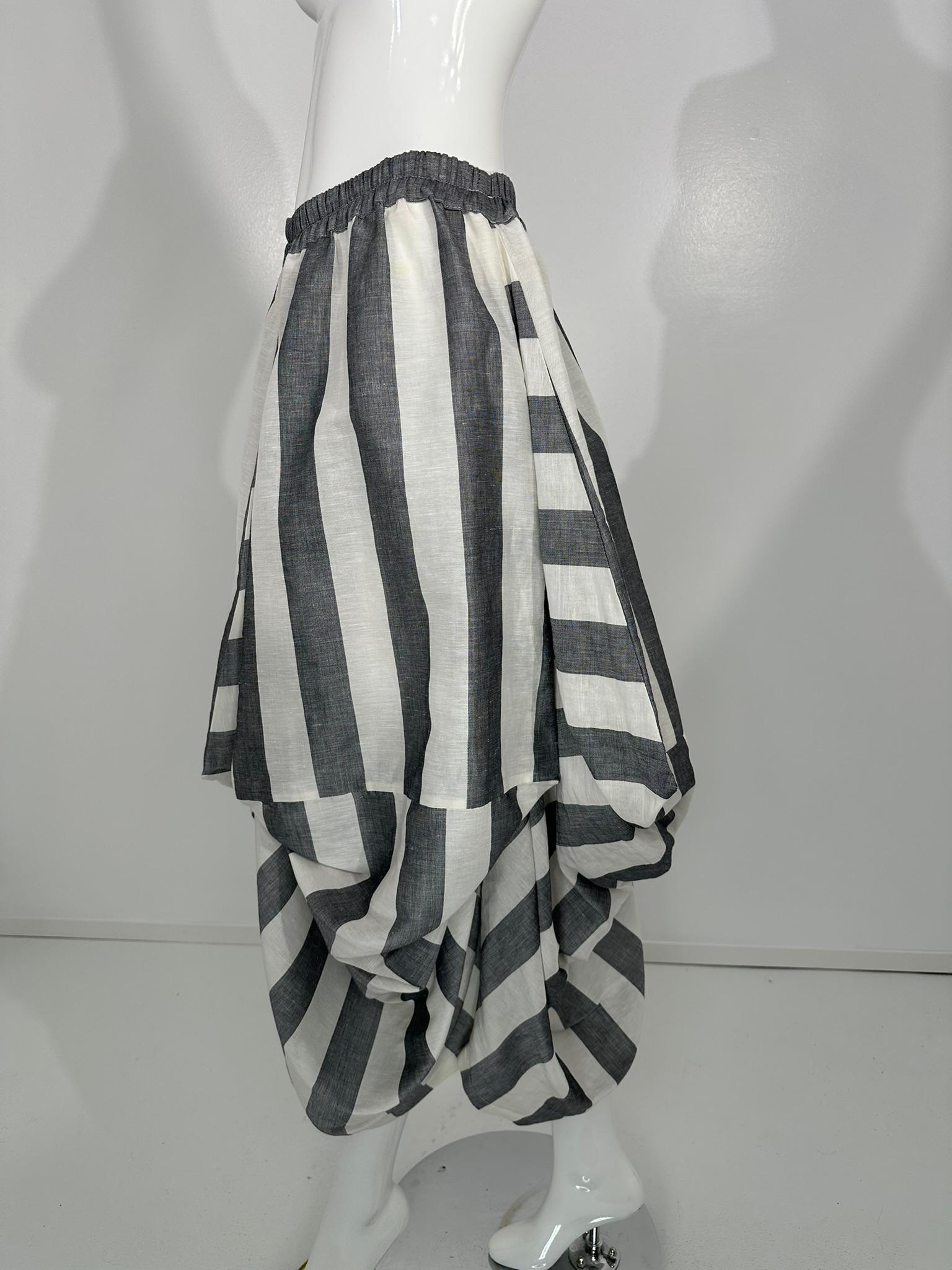 De las mujeres Kedem Sasson Gris y Blanco Lino Raya Ancha Drapeado Arte de Llevar Falda S-M en venta