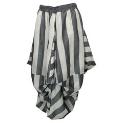Kedem Sasson Grey & White Linen Wide Stripe Angled Draped Art to Wear Skirt S-M
