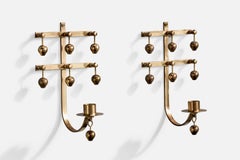 Kee Mora, Candle Sconces, Brass, Sweden, 1960s