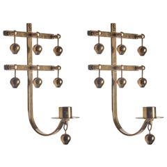 Kee Mora, Wall Candleholders, Brass, Sweden, 1960s