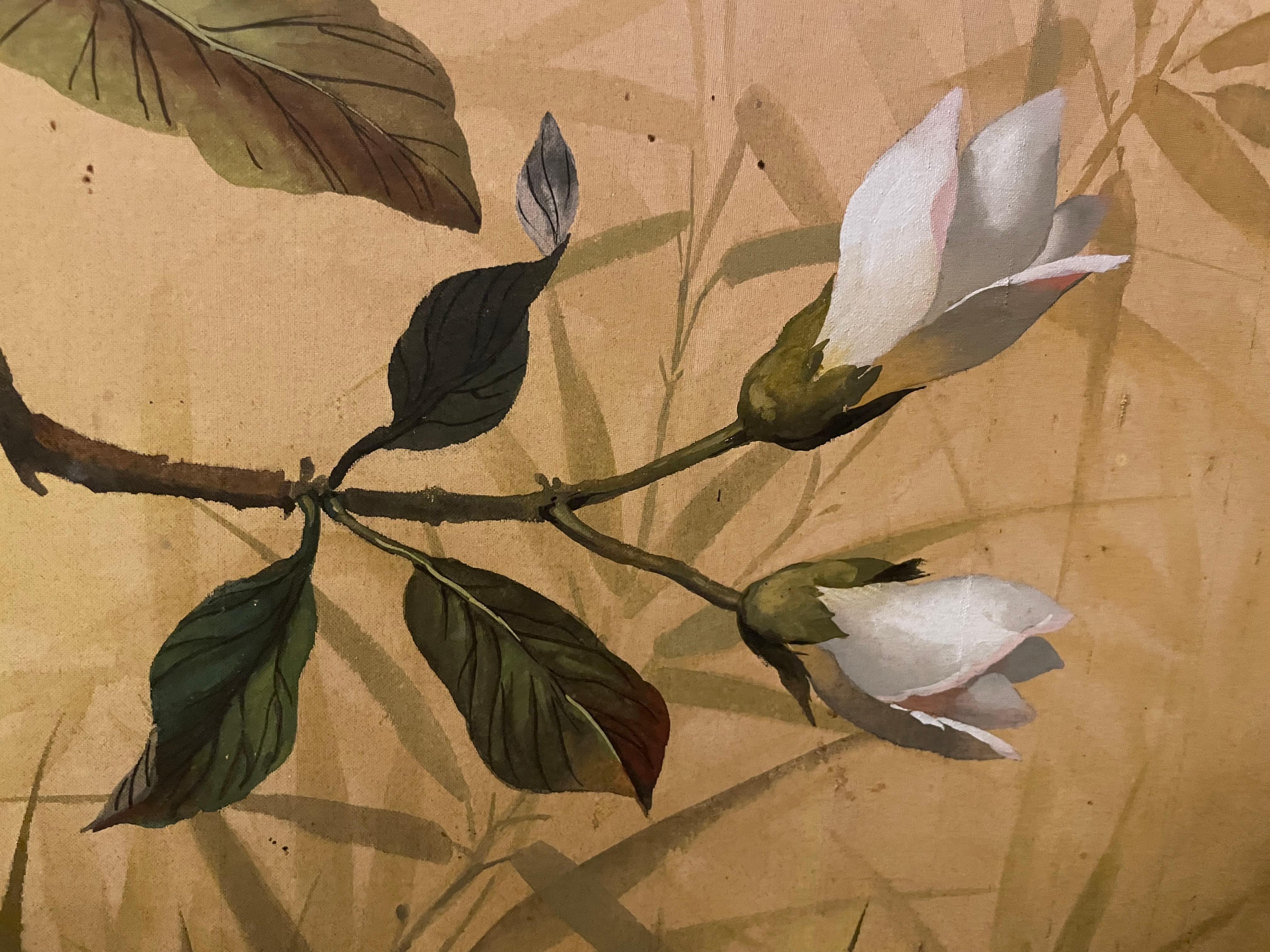 Birdbirds among Blossoms - Marron Landscape Painting par Kee Wu Wah
