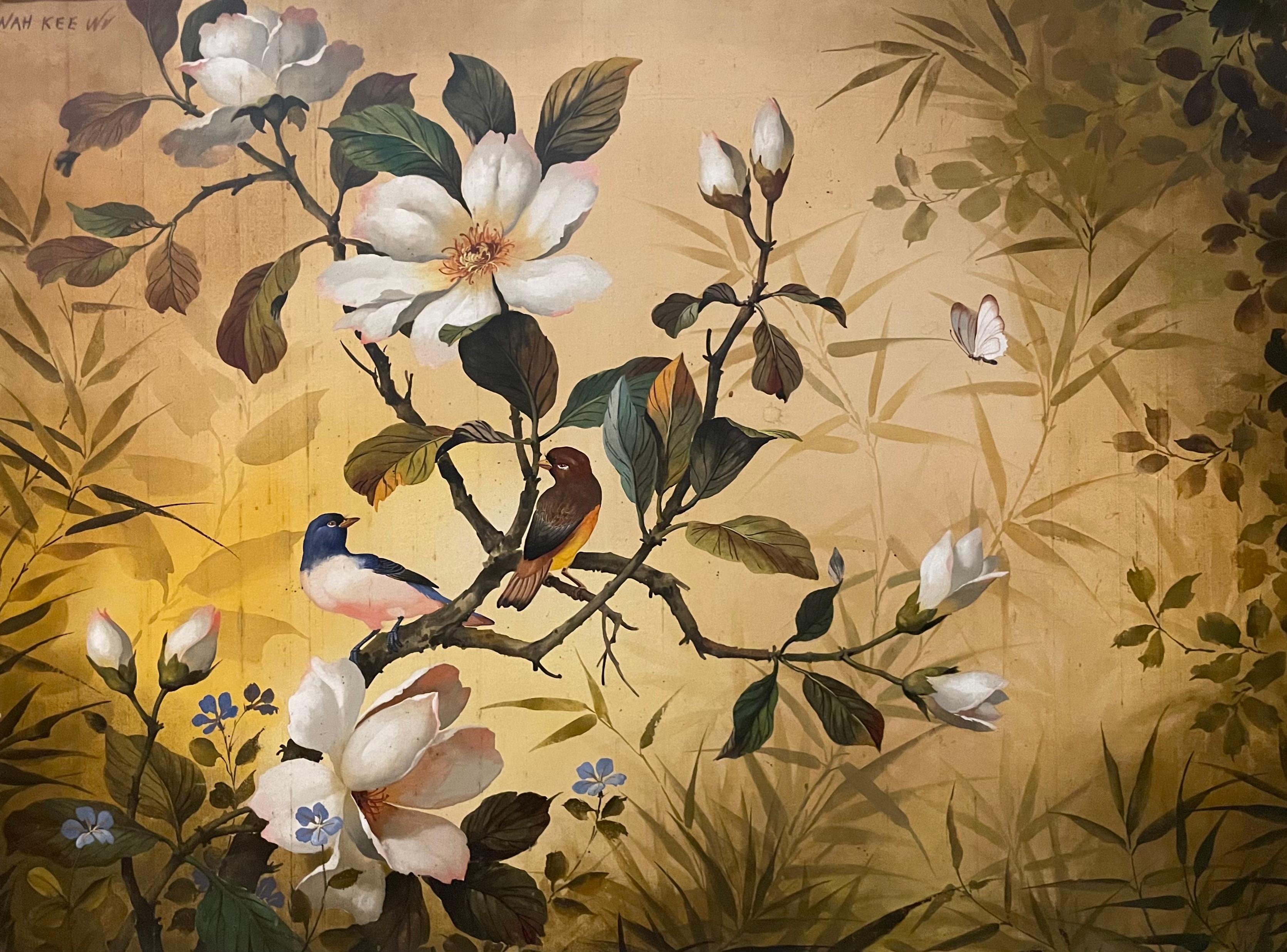 Kee Wu Wah Landscape Painting – Singvögel zwischen den Blüten