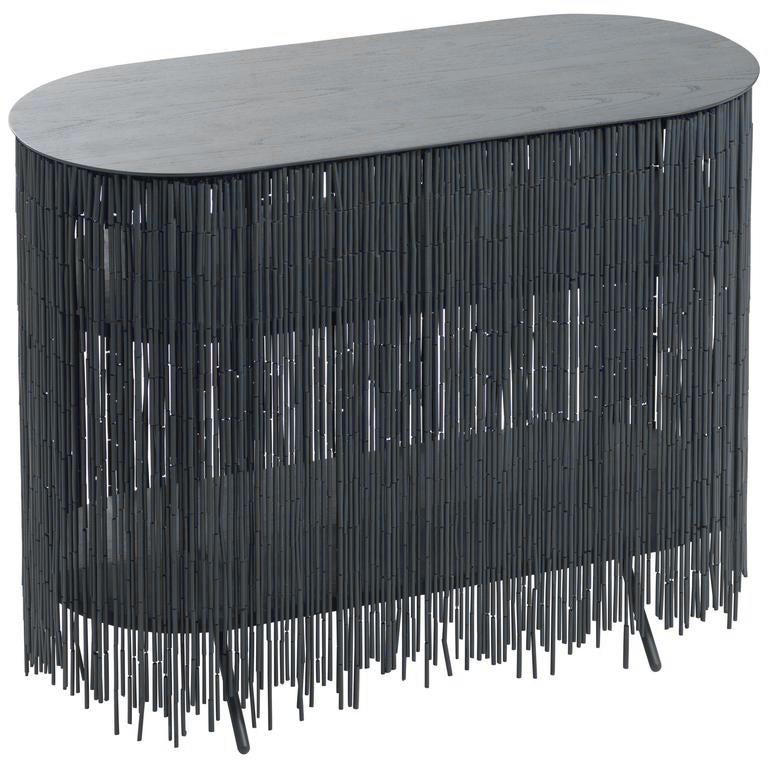 Keefer Credenza, Calen Knauf, Black Bamboo Beaded Console Table Oak - 40" im Angebot
