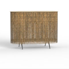Keefer Credenza, Calen Knauf, Natural Bamboo Beaded Console Table Oak - 40"