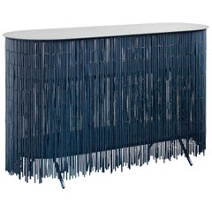 Keefer Credenza, Calen Knauf, Petrol Blue Bamboo Beaded Console Table Oak - 48"