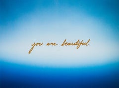 "You Are Beautiful", Blue sky, text, quot, gold, c-print photograph, painting